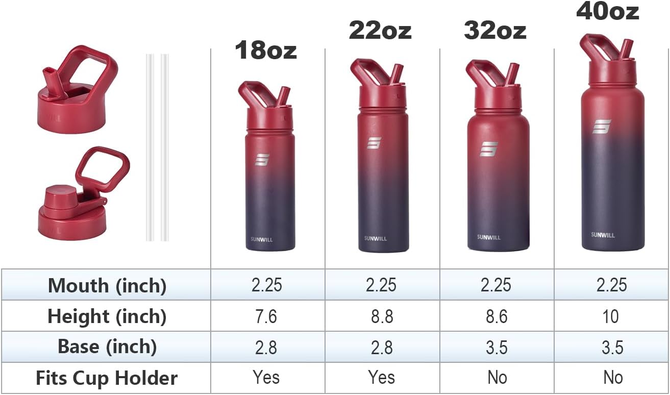 SUNWILL Botella de agua aislada con popote de 32 onzas, botella de agua deportiva de metal, botella de agua deportiva de doble pared reutilizable,