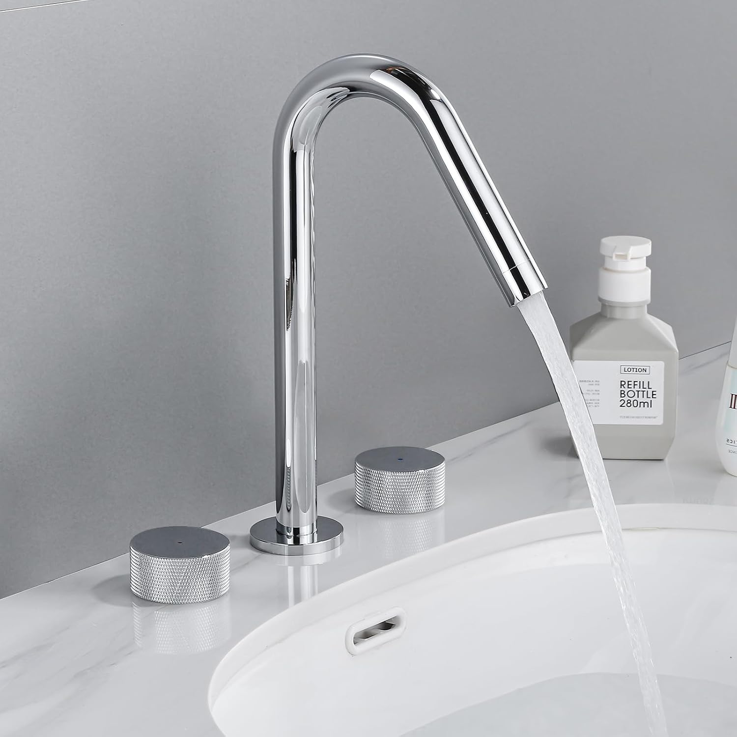 SaniteModar Grifo de lavabo de baño de latón, grifo de baño de latón de 8 a 16 pulgadas, 2 asas, grifo de baño moderno generalizado cromado pulido