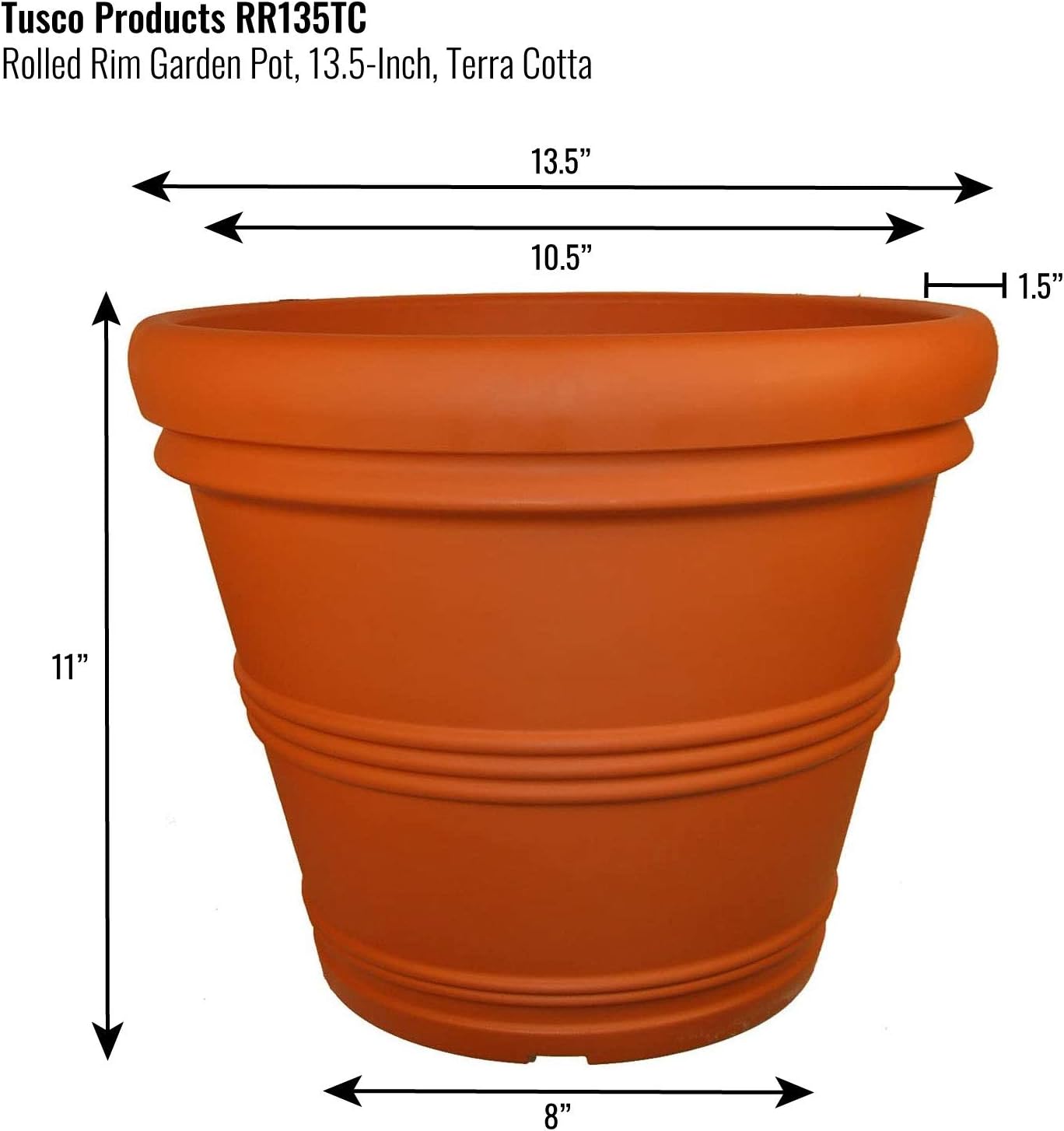 Tusco Products RR135TC – Maceta de jardín con borde enrollado, 13.5 pulgadas, color terracota