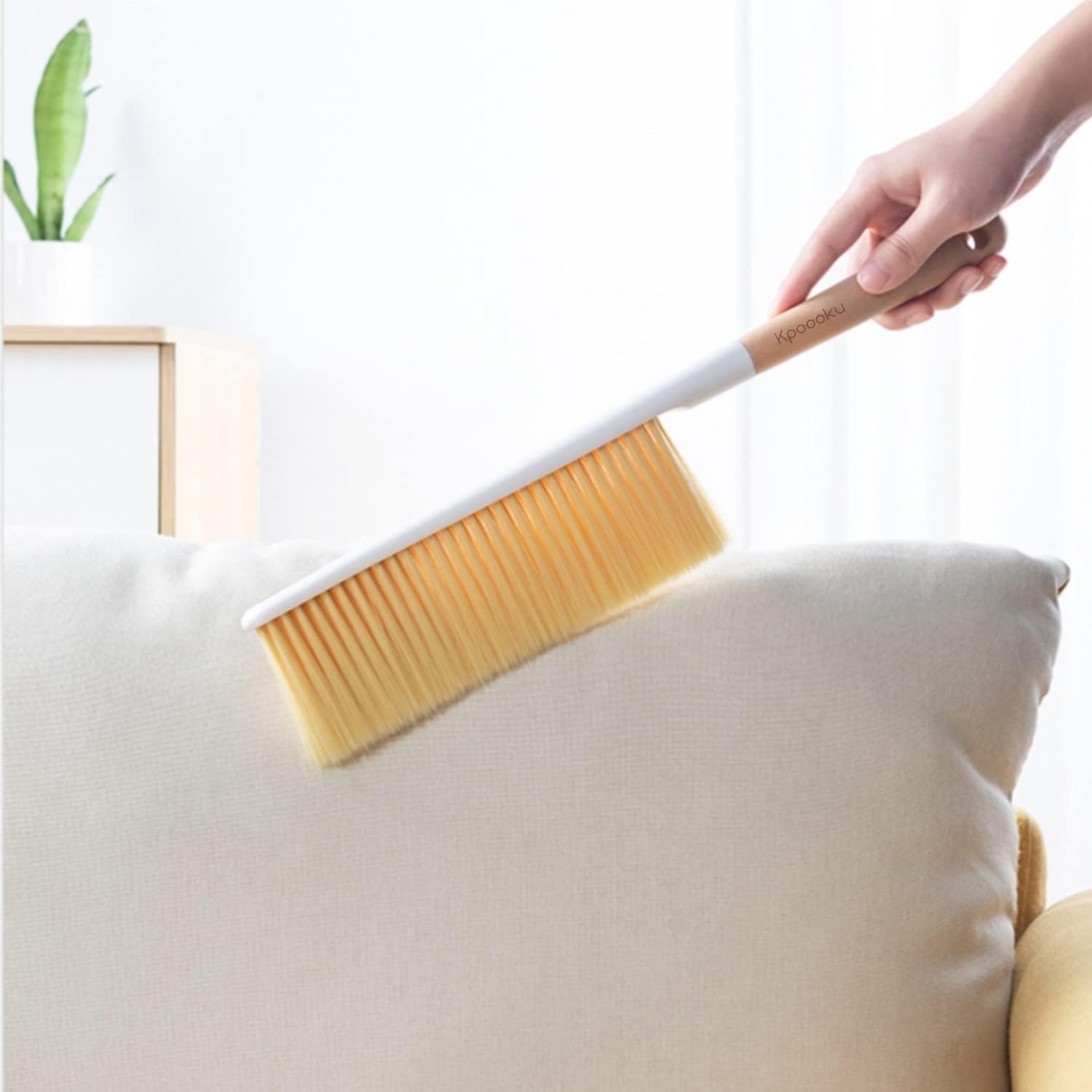 Cepillos de limpieza de escobas de mano, cepillo suave para plumero de muebles con mango de madera largo, herramienta de polvo para el hogar (1