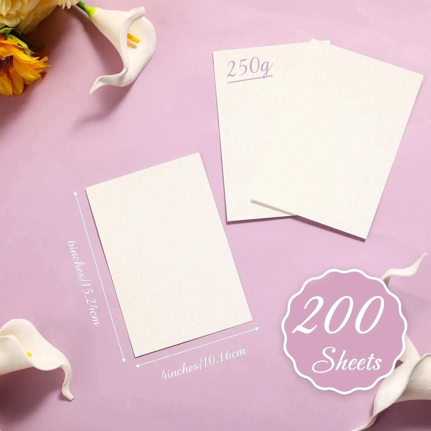 Geosar 200 hojas de cartulina de lino de 4 x 6 pulgadas, cartulina de invitación de peso pesado, cartulina de 92 libras, 250 GSM, cartulina para