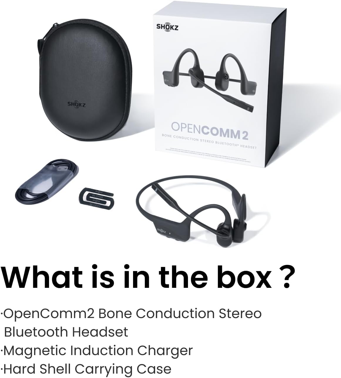 SHOKZ OpenComm2 Auriculares de conducción ósea de oído abierto, auriculares inalámbricos Bluetooth para computadora con micrófono de cancelación de