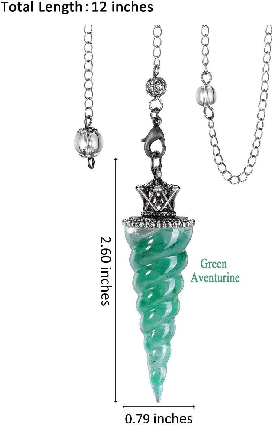 PESOENTH Péndulo de aventurina verde para radiestesia de cristal de adivinación con piedra preciosa roscada cristales curativos colgante de punto de