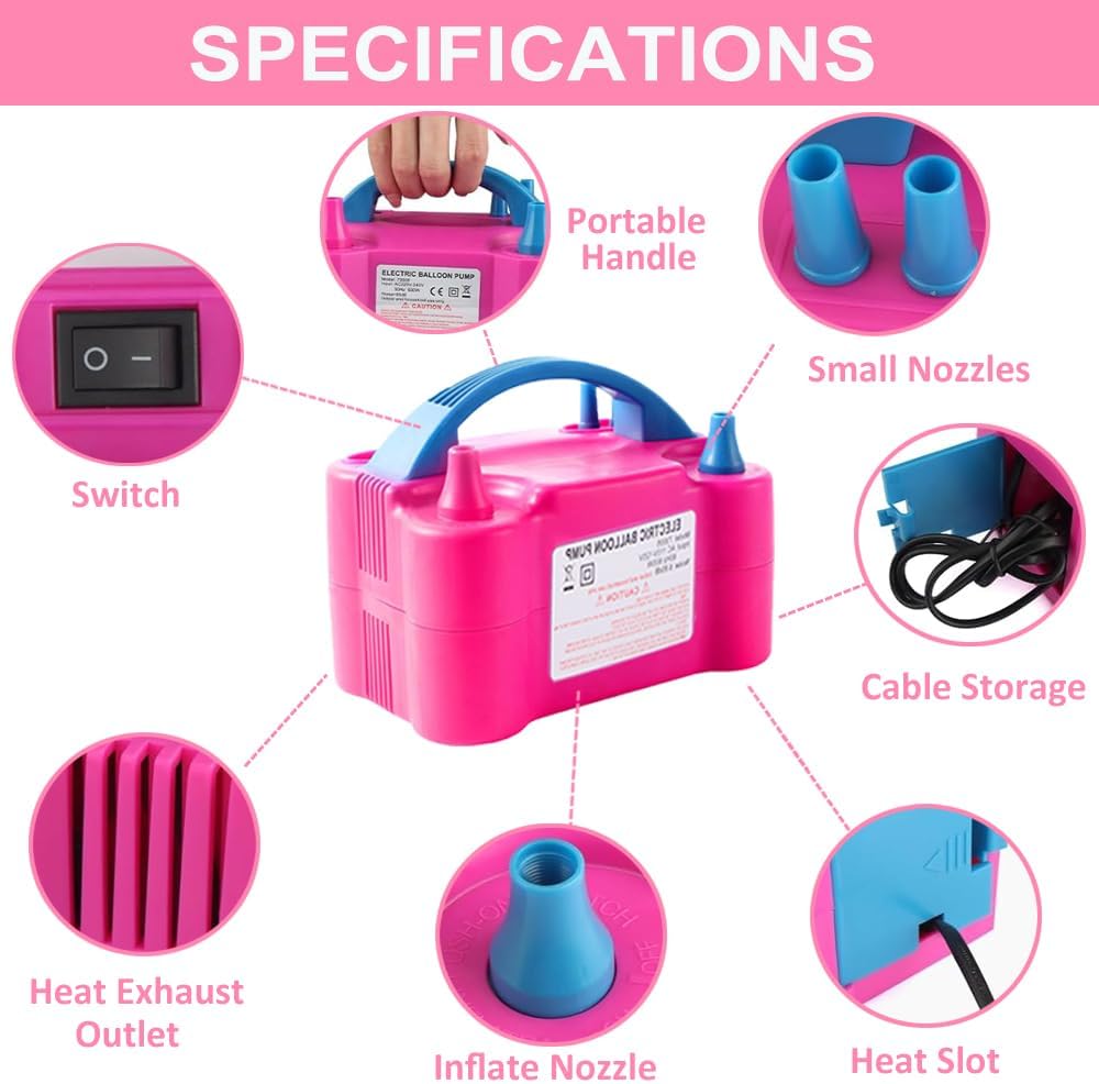 Bomba eléctrica de globo de aire, portátil de 110 V 600 W, doble boquilla, inflador eléctrico para decoración de fiestas con globos, herramienta de