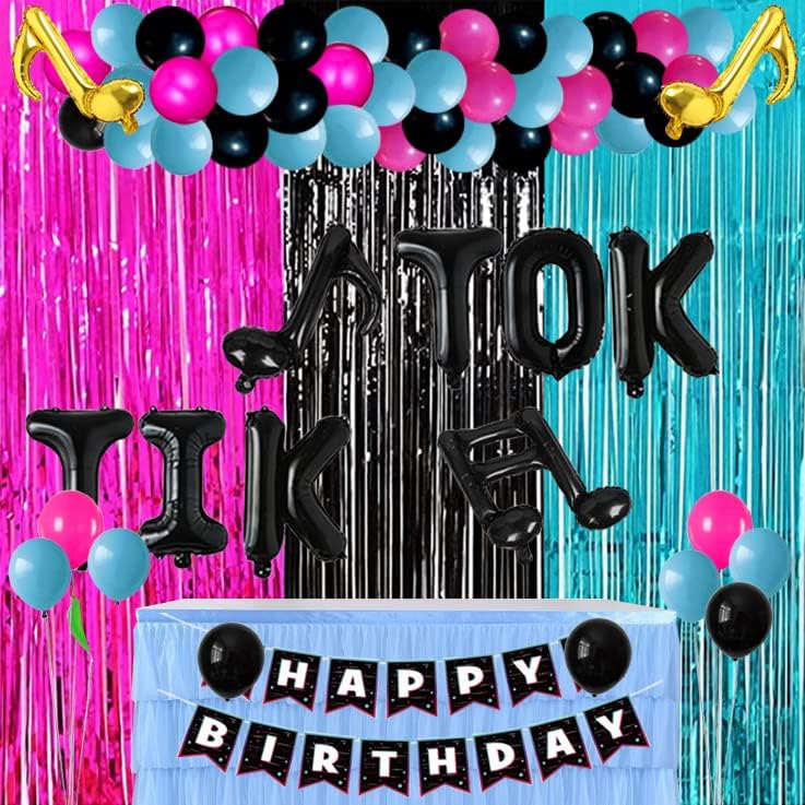 Decoraciones de fiesta musical, telón de fondo de música, cortinas de aluminio para fiesta de cumpleaños con música, color negro, fucsia, verde