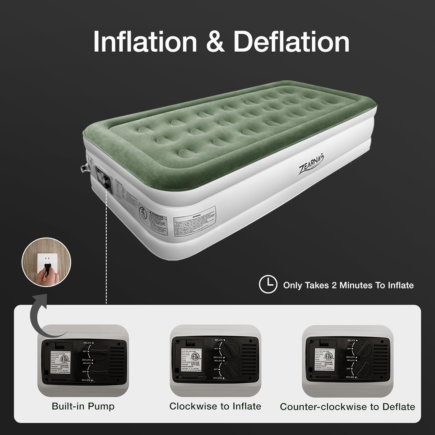 Colchón de aire Queen con bomba incorporada – Cama inflable mejorada, 2 minutos autoinflable rápido con doble cámara de aire, 18 pulgadas650 libras