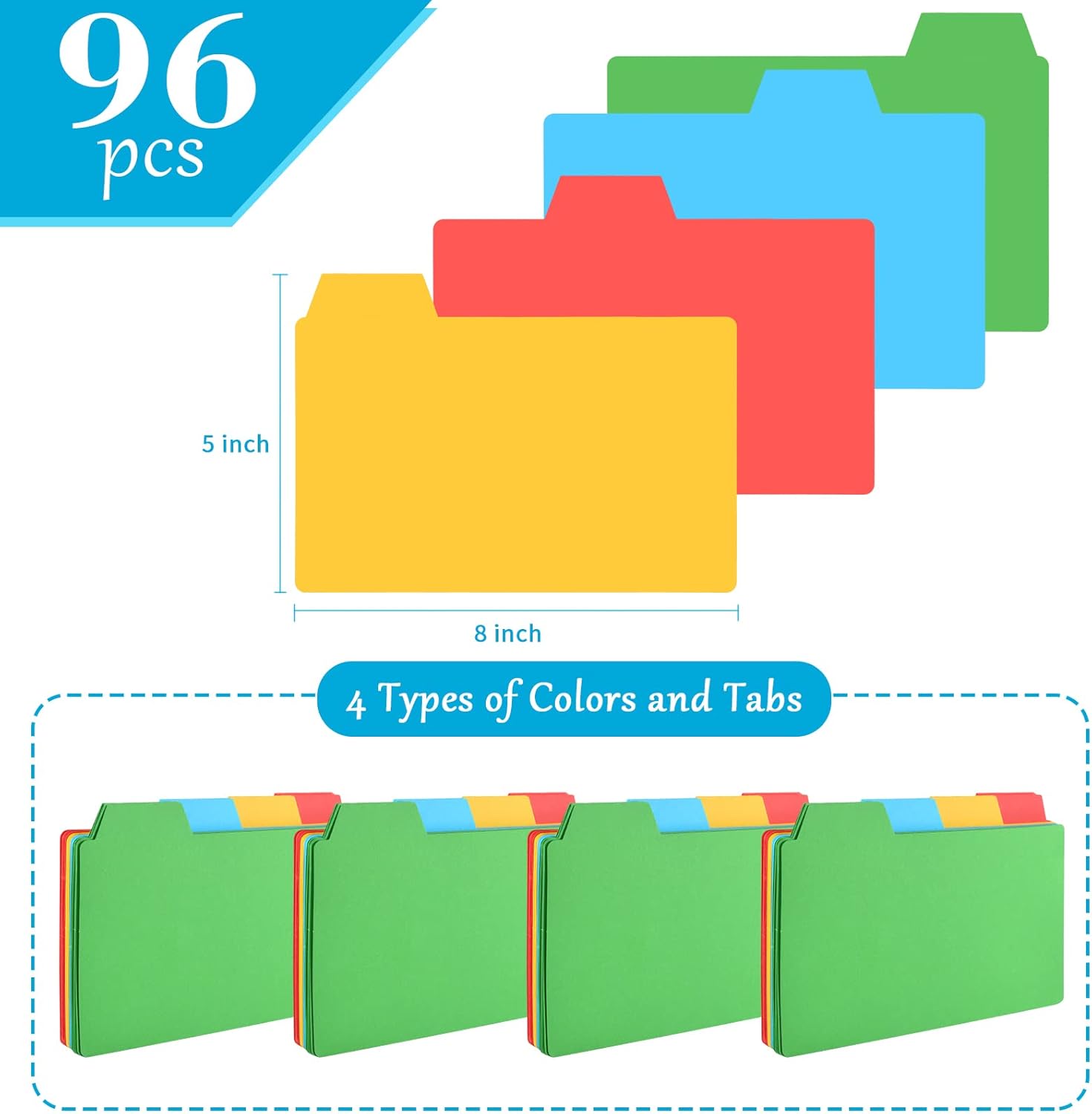 96 separadores de tarjetas de índice de 5 x 8 pulgadas, tarjetas de índice con pestañas de 5 x 8 pulgadas, guías de tarjetas de índice, divisores de