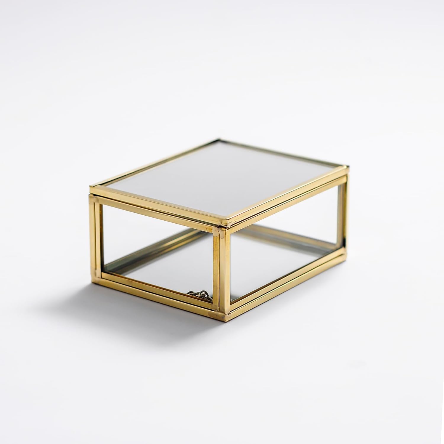 4x3x1.5″ Brass Glass jewelry Ring Box Wedding Mirrored Based