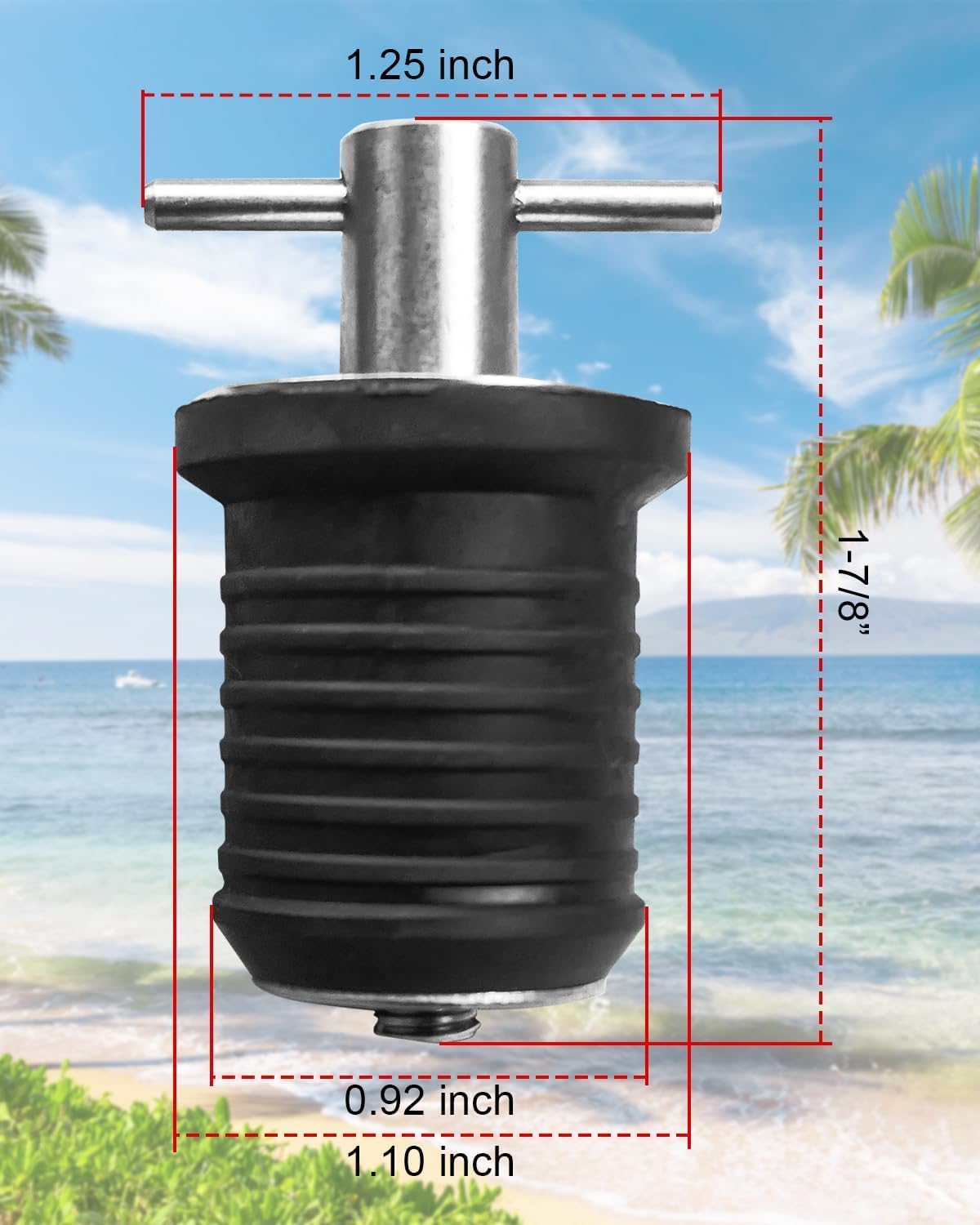 Tapón de drenaje con mango en T de acero inoxidable para desagües de 1 pulgada de diámetro, diseño de tapón de drenaje de barco marino, paquete de 4