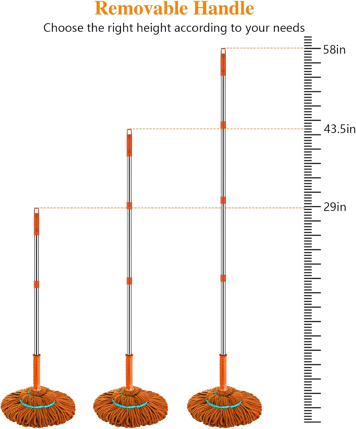 Repuesto de mango de poste de trapeador giratorio de 4 secciones para fregona giratoria Easywring, trapeador de tela de microfibra