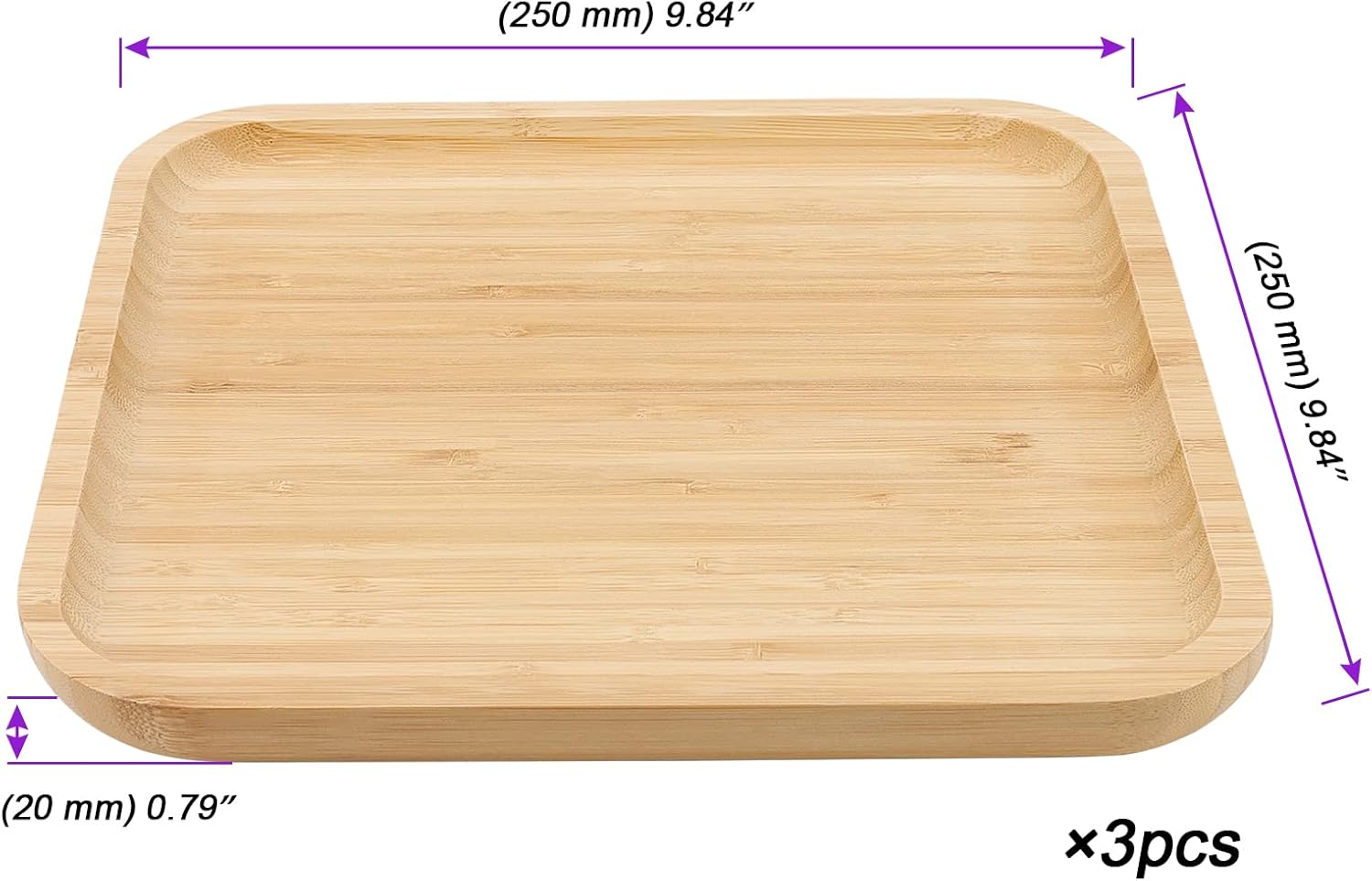 JOIKIT Paquete de 3 platos de bambú de 10 pulgadas, platos de madera fina y pulida, bandeja de bambú para sostener frutas, pan, queso, nueces, café,