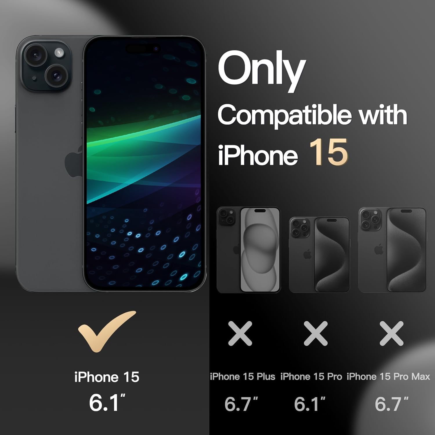 Diverbox Funda para iPhone 15 a prueba de golpes a prueba de caídas protector de pantalla de vidrio templado, funda de protección resistente para