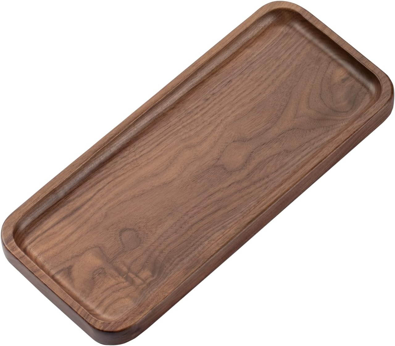 Muso Wood Bandeja de madera maciza para servir de nogal, bandeja pequeña rectangular para baño, bandeja de cena, bandeja de té, bandeja de café