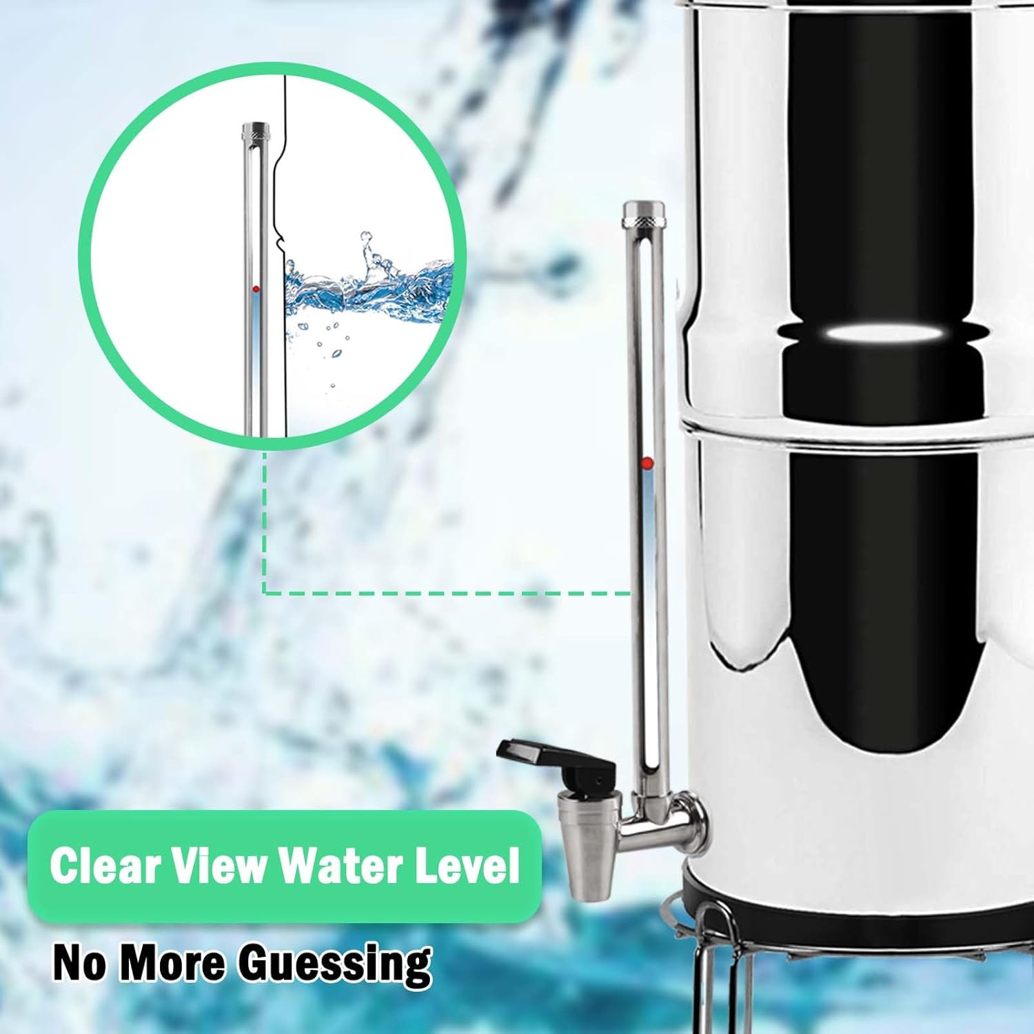 Espiga de vidrio de 10 pulgadas con vista clara, nivel de agua, acero inoxidable, para Berkey Big, sistema de filtro de agua alimentado por gravedad
