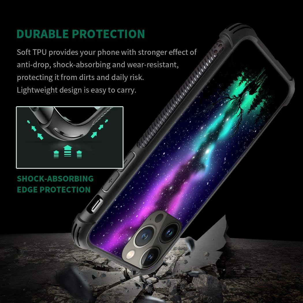 CARLOCA Funda compatible con iPhone 15, funda con diseño artístico de ciervo aurora boreal para iPhone 15, ultra protección, a prueba de golpes, de