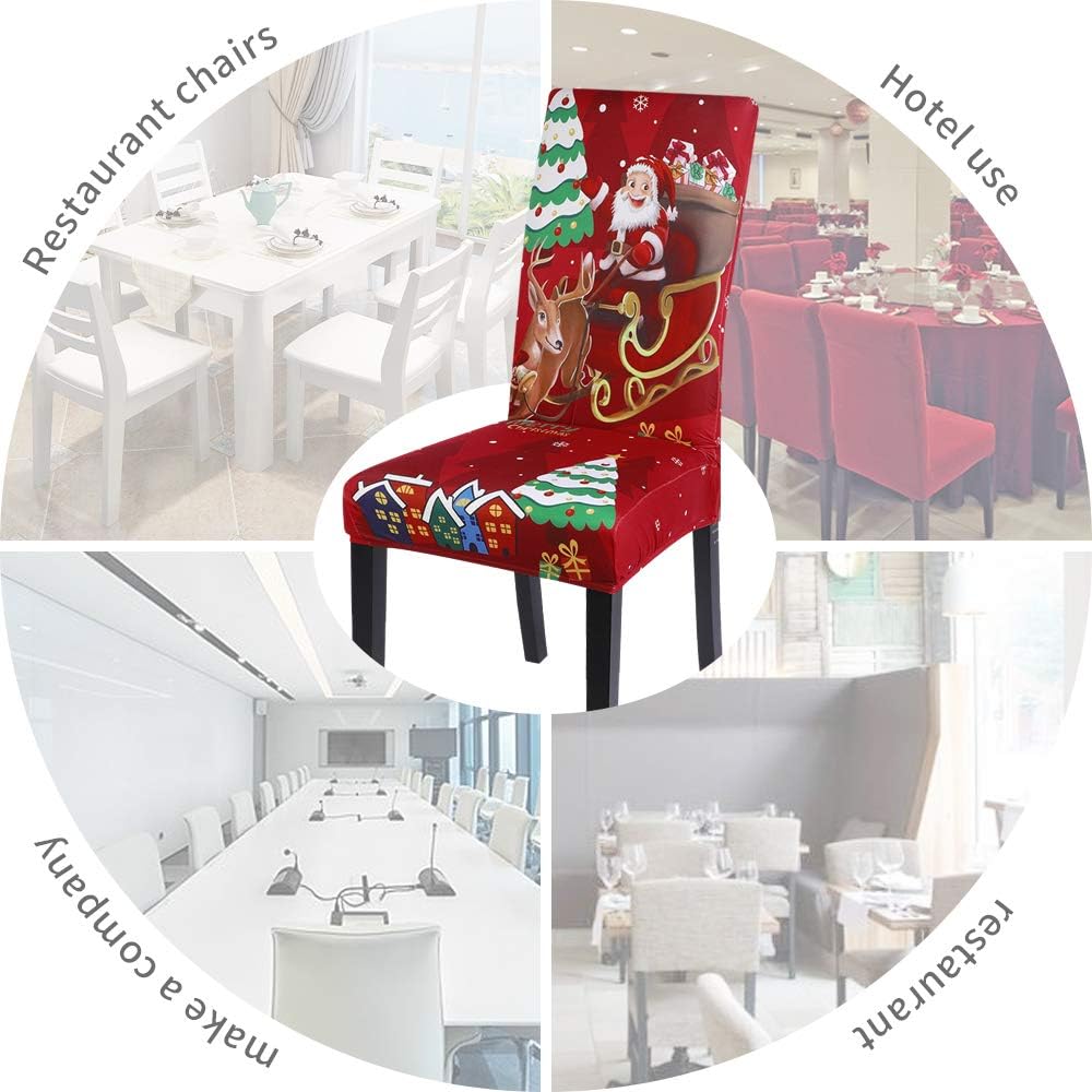 NIBESSER Juego de 6 fundas navideñas para sillas de comedor, fundas elásticas para sillas de Navidad, lavables, para hotel, banquetes, Navidad y