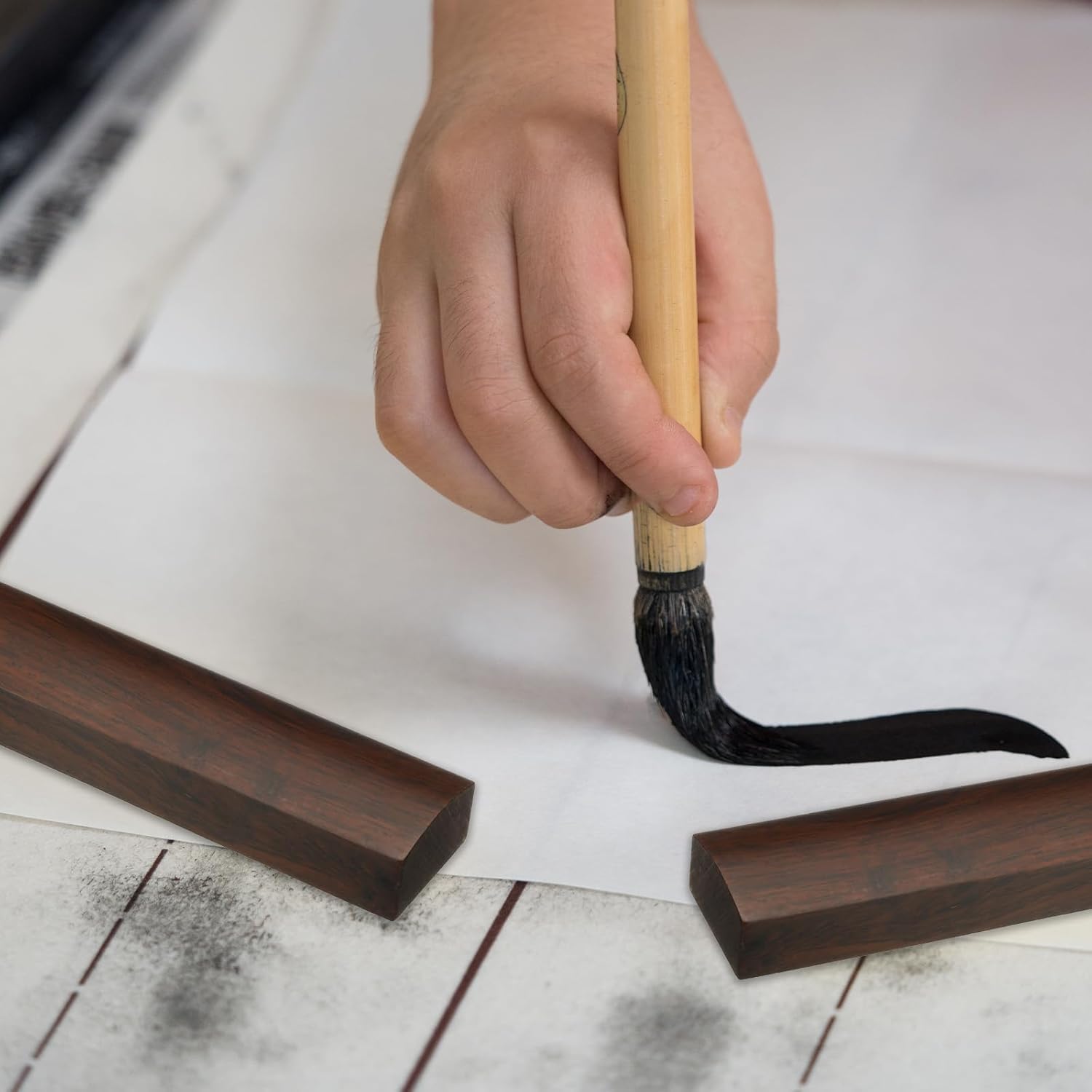 PATIKIL Pisapapeles de madera de 8.7 x 1.6 x 1 pulgadas, paquete de 2 papeles para sujetar peso de papel, herramienta de práctica de caligrafía