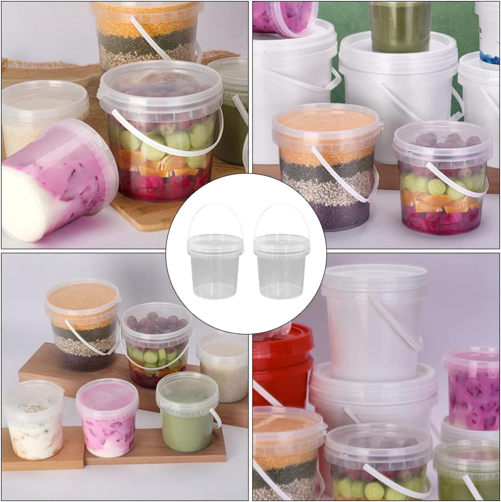 Hemoton Cubo de sopa 2 unidades, 1 litro (33.8 onzas) de plástico transparente con tapa y asa, tina de helado con tapas, recipientes de