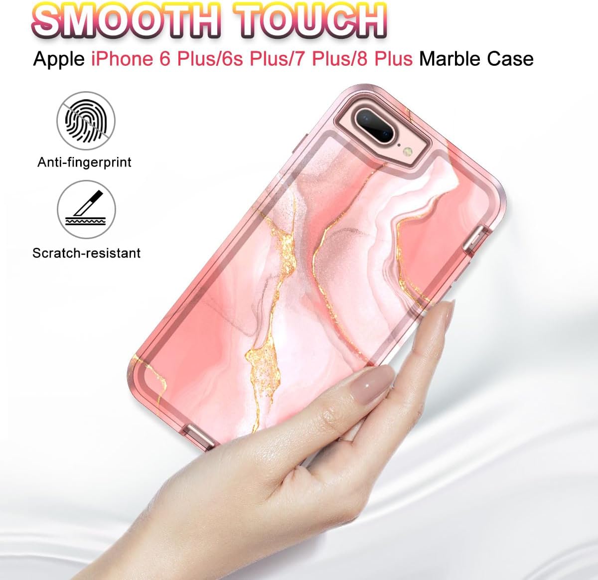 CASEFIV Funda para iPhone 8 Plus, iPhone 7 Plus, iPhone 6 Plus, iPhone 6s Plus, funda para iPhone 6s Plus, mármol resistente a prueba de golpes,