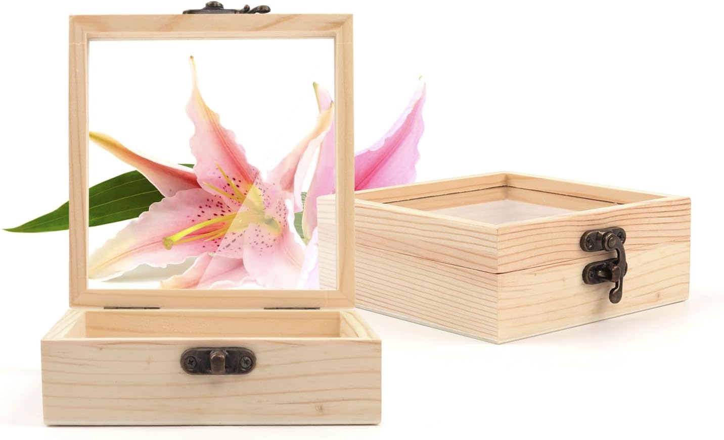 Caja de madera, paquete de 2 cajas de regalo de madera hecha a mano, cajas de madera de pino sin terminar, caja de almacenamiento de madera, caja de