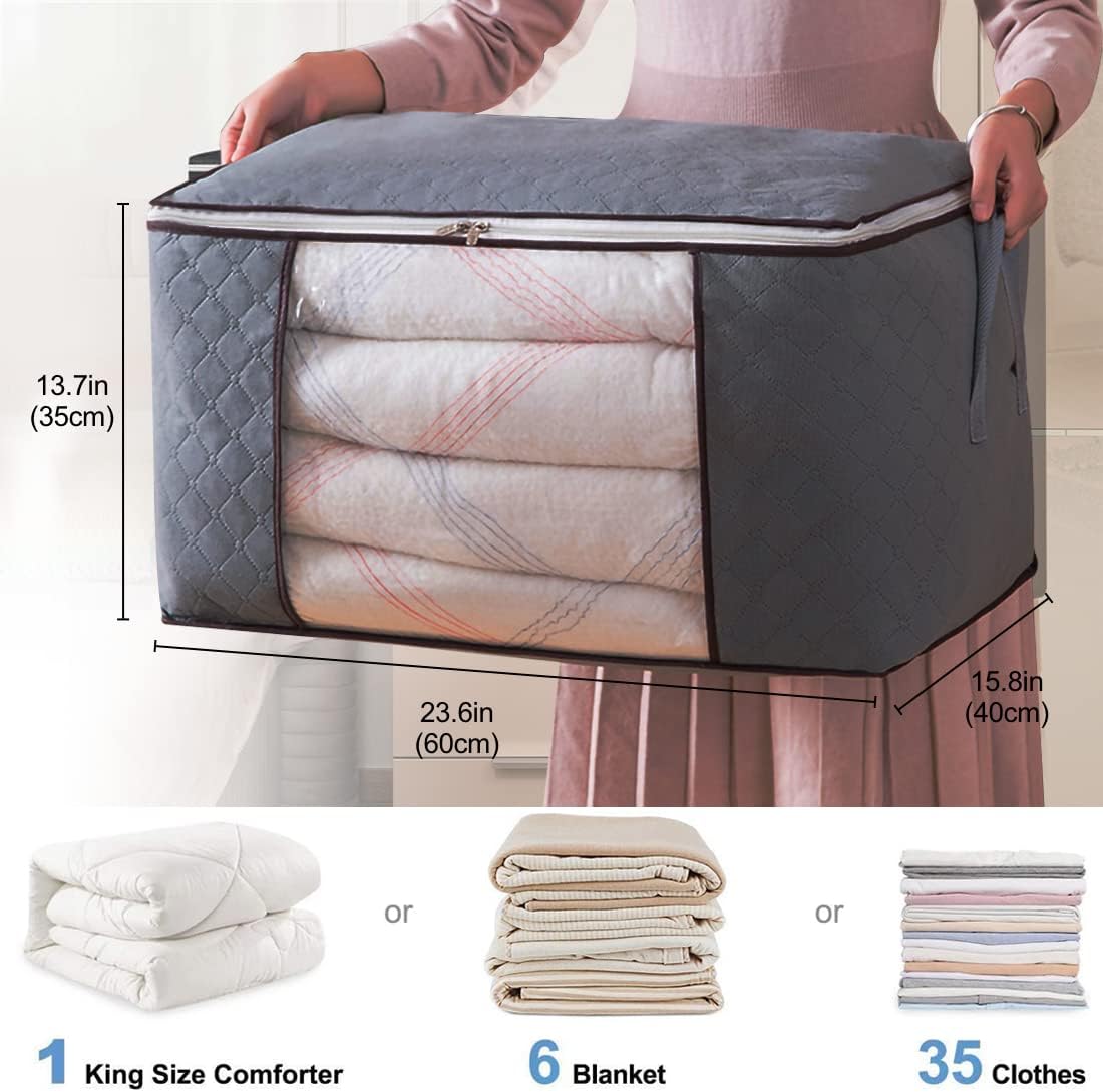 Bolsas de almacenamiento grandes de 90 litros, paquete de 4 organizadores plegables de armario y almacenamiento con asas duraderas, tela gruesa para