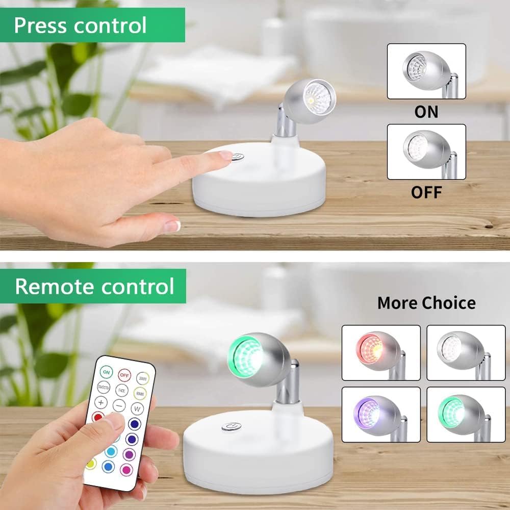 Proyector LED inalámbrico RGB, luces de acento a pilas, luz de disco para interiores, luz vertical regulable con control remoto, blanco cálido de