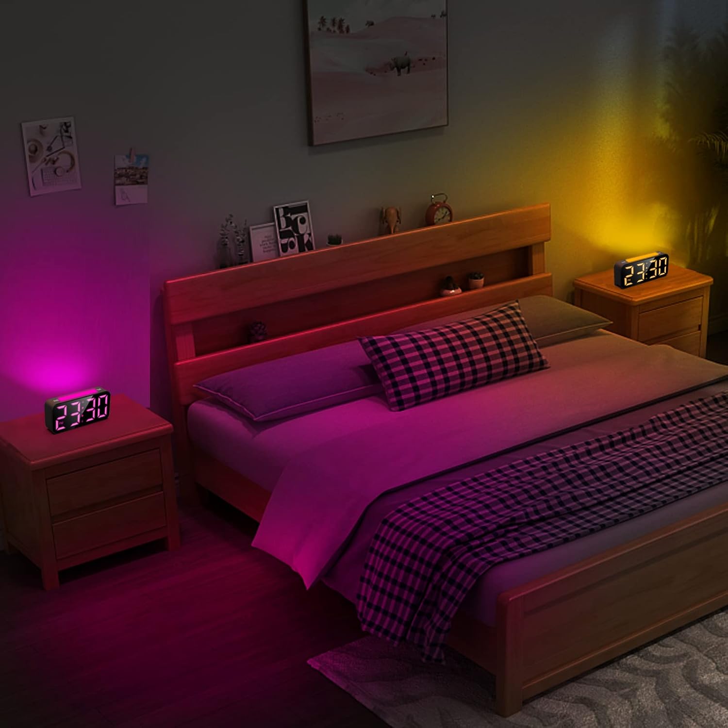 Reloj despertador para personas que duermen con mucha capacidad, reloj despertador vibratorio con agitador de cama, luz nocturna, pantalla grande,