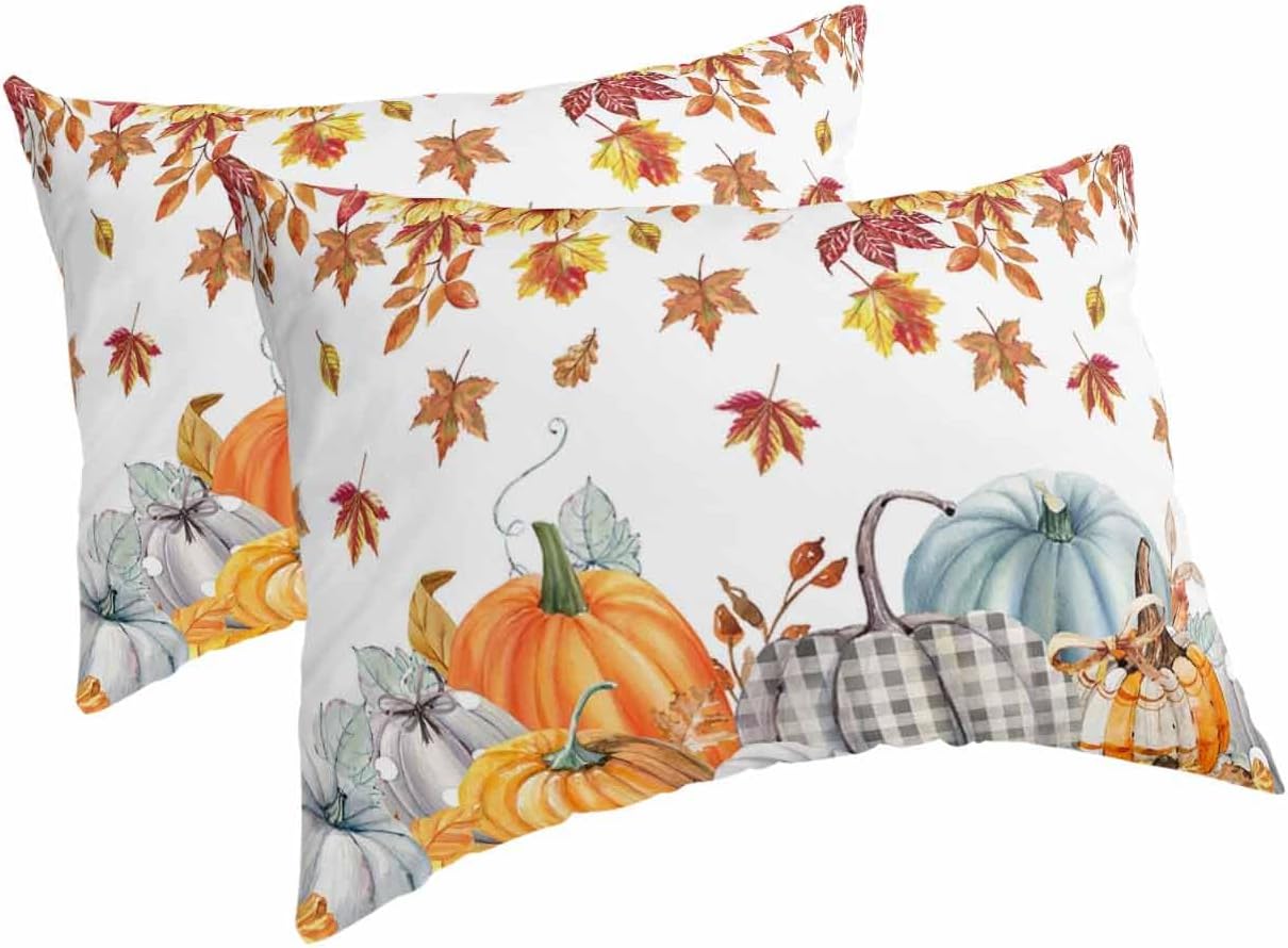 Fundas de almohada de tamaño estándar de Acción de Gracias, 2 paquetes de fundas de almohada suaves para cama, sofá, cuerpo largo, con cierre de