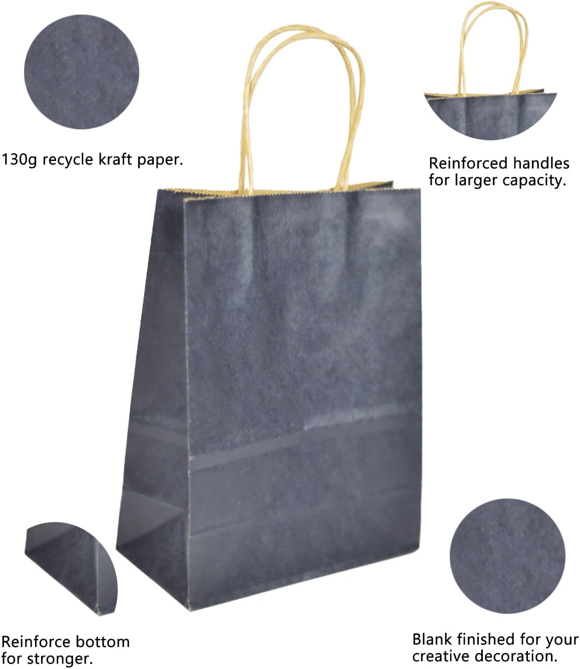 Bakepacker 32pcs pequeñas bolsas de papel de regalo con asas 8.26 “x 6″ × 3.15” bolsas pequeñas azul marino Kraft bolsas