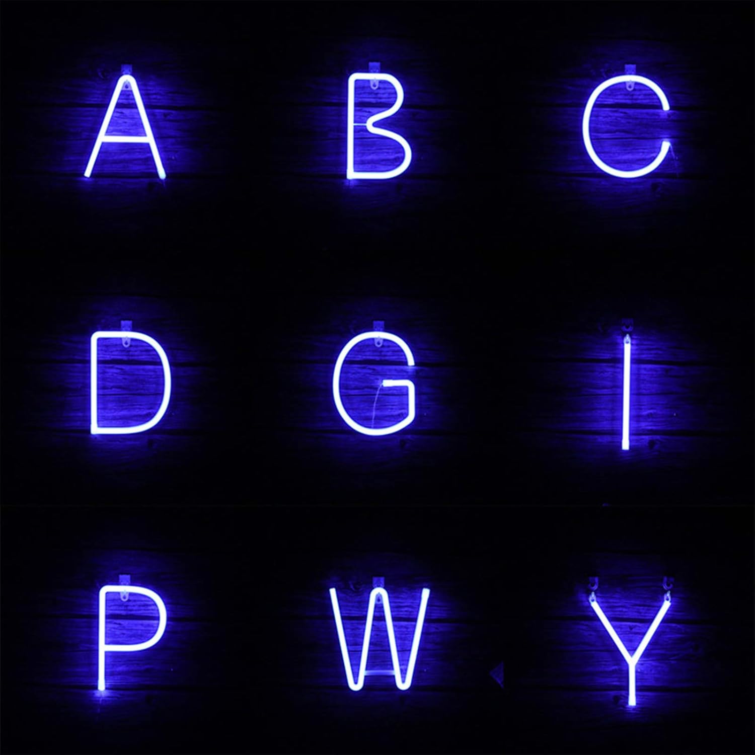 Letras de neón azules, letreros LED que funcionan con pilas, luces LED del alfabeto, letrero de marquesina, letras decorativas de marquesina, luces