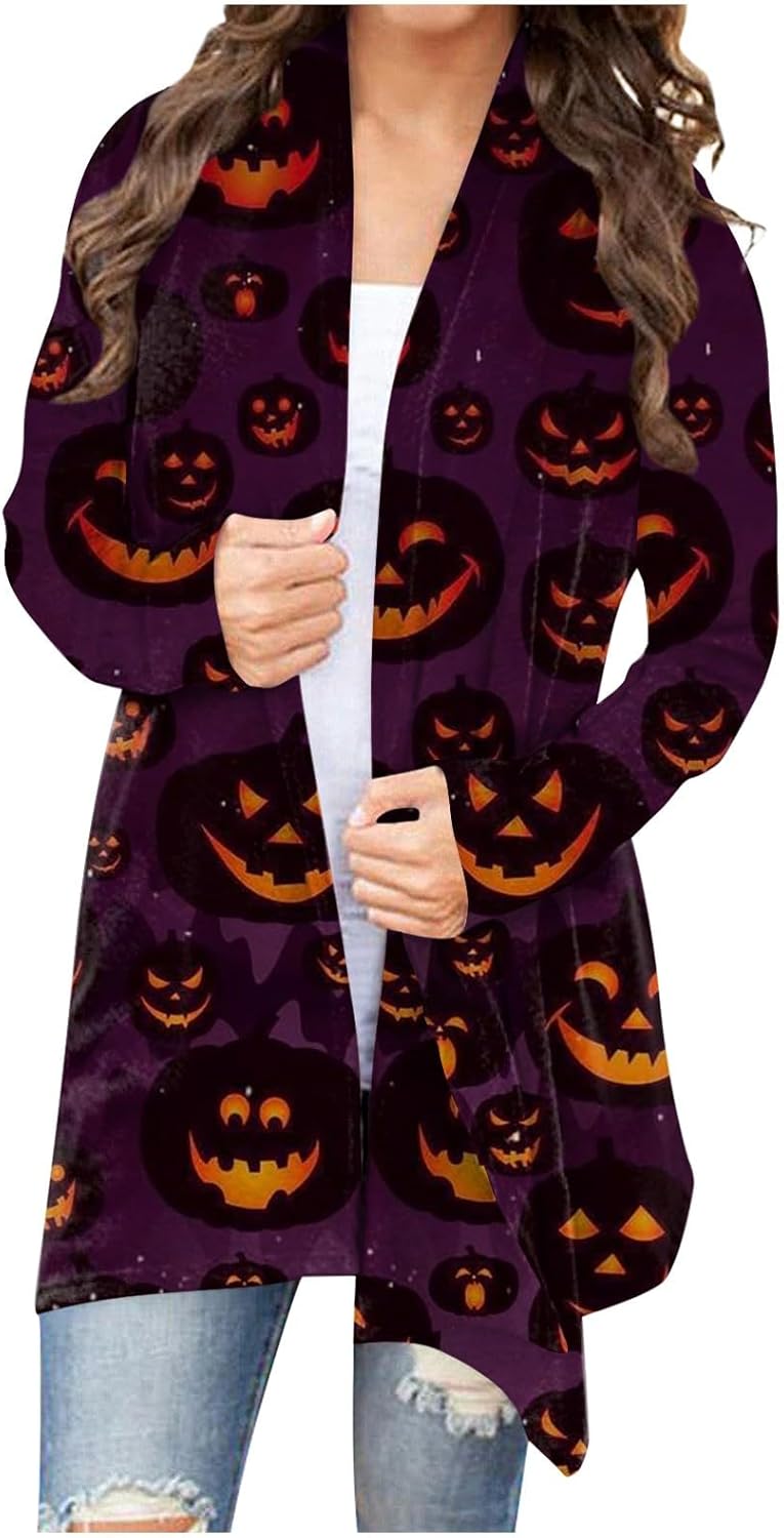 COTECRAM Disfraces de Halloween para mujer 2023, otoño, talla grande, parte delantera abierta, cárdigan largo, suéter ligero para exteriores