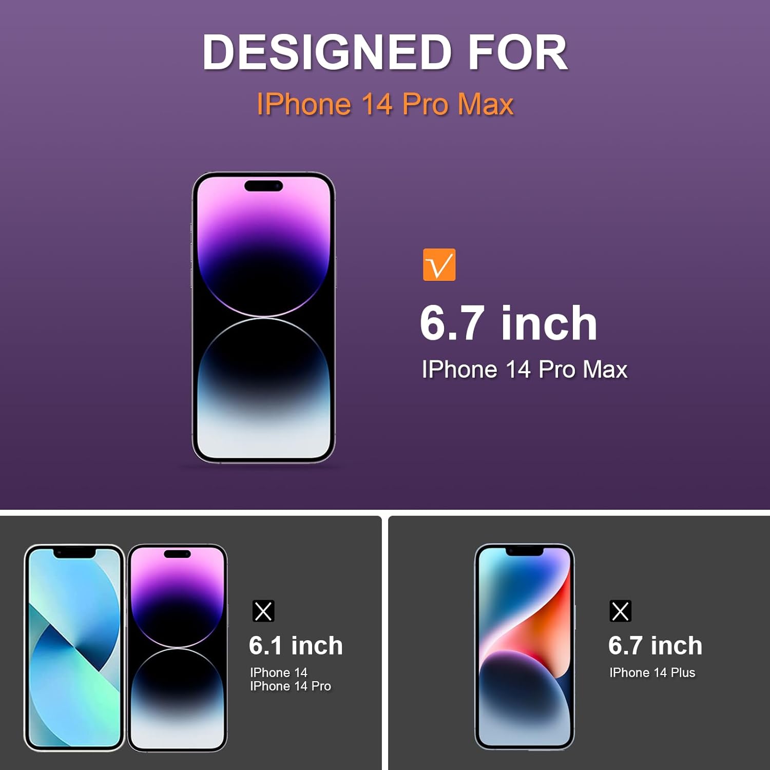 Paquete de 2 protectores de pantalla para iPhone 14 Pro Max, vidrio templado transparente HD 9H alineación automáticainstalación sin polvo sin