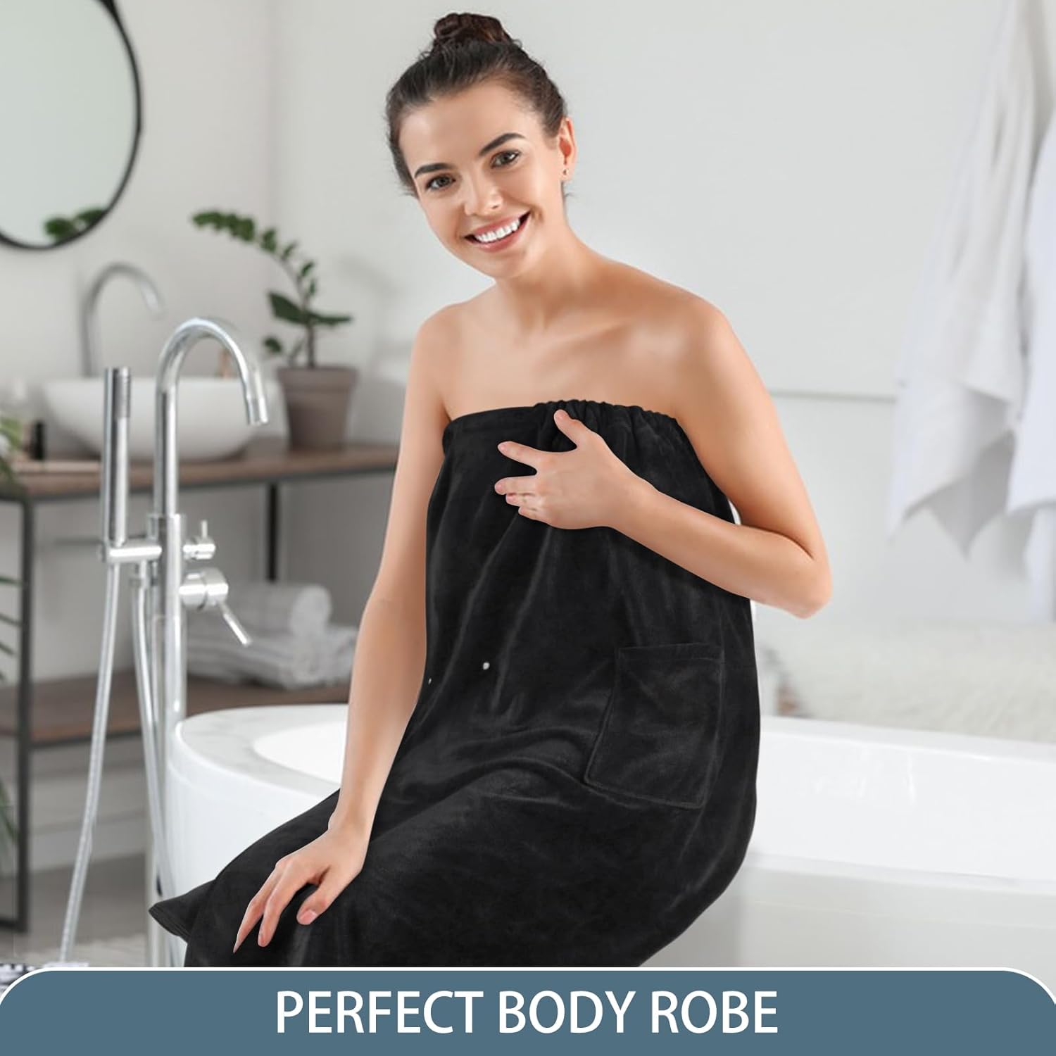 SINLAND Toallas de baño de microfibra ligeras hasta la rodilla para mujer, con cierre ajustable, 32 x 60 pulgadas, color negro
