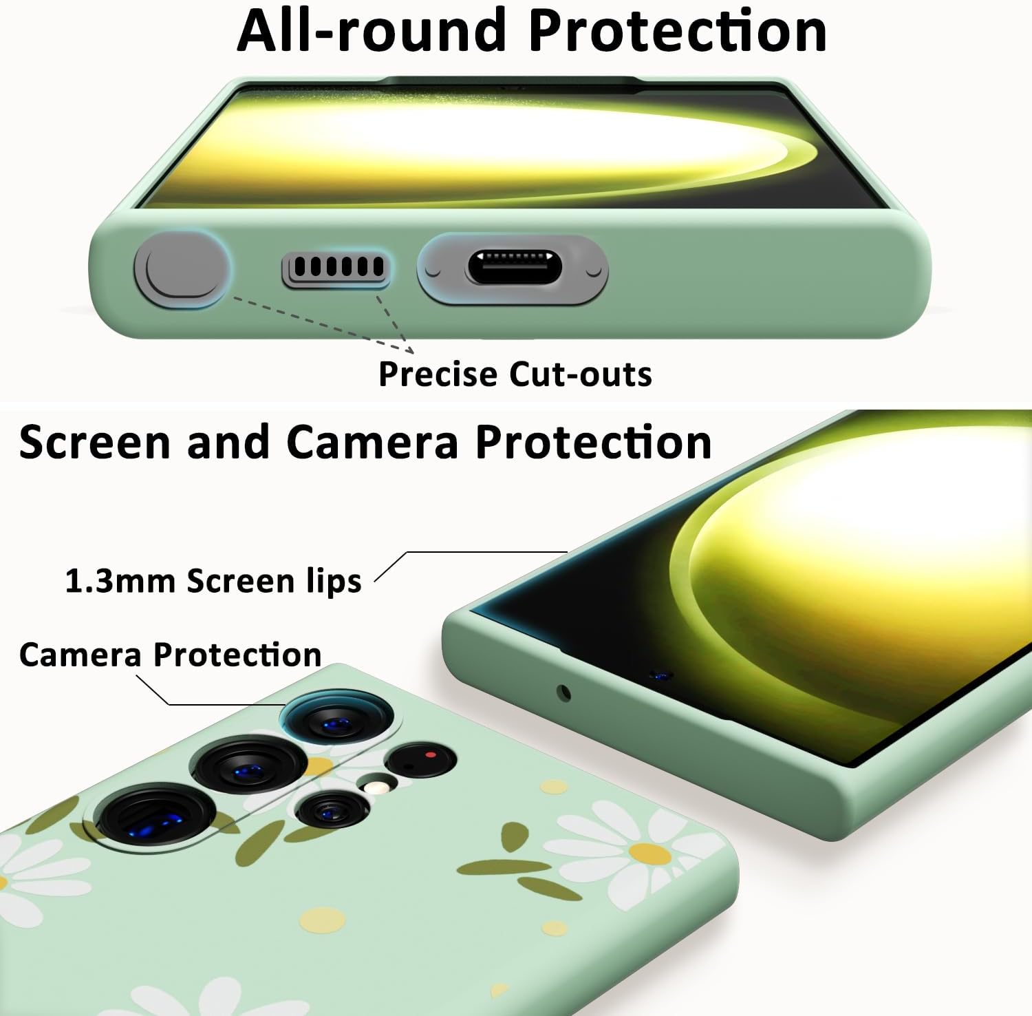 MINSCOSE Funda compatible con Samsung Galaxy S23 Ultra, diseño moderno de flores de crisantemo, bonito color neón brillante, funda protectora