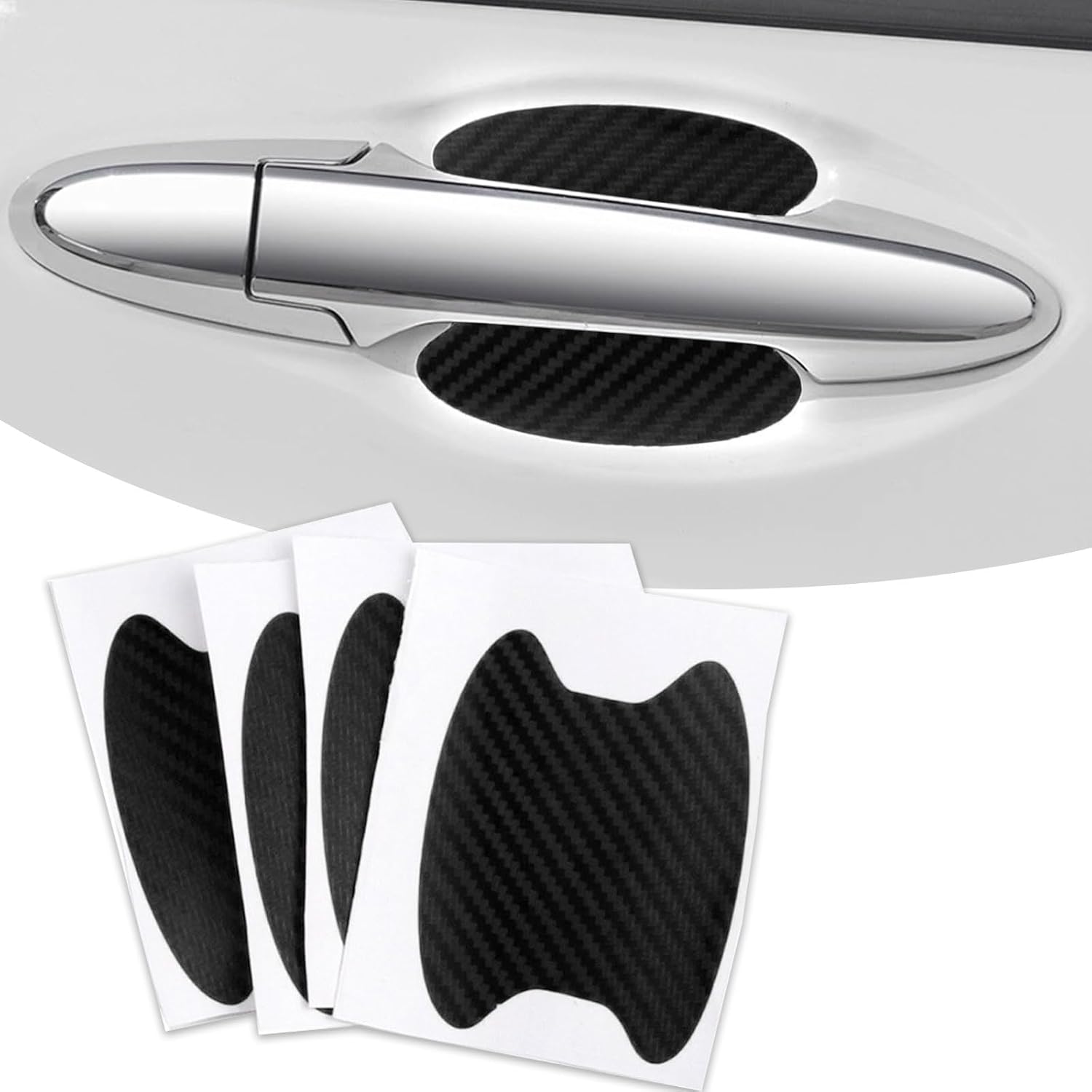 4 protectores para cuenco de puerta de automóvil, 3.38 x 2.67 pulgadas, mango de fibra de carbono interior antiarañazos, accesorio universal de