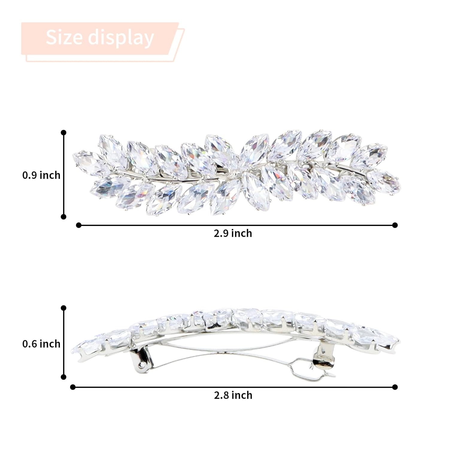 WHAVEL 2 pasadores para el cabello para mujer, pinzas para el cabello con diamantes de imitación, pasador francés de hoja de cristal, pinzas para el