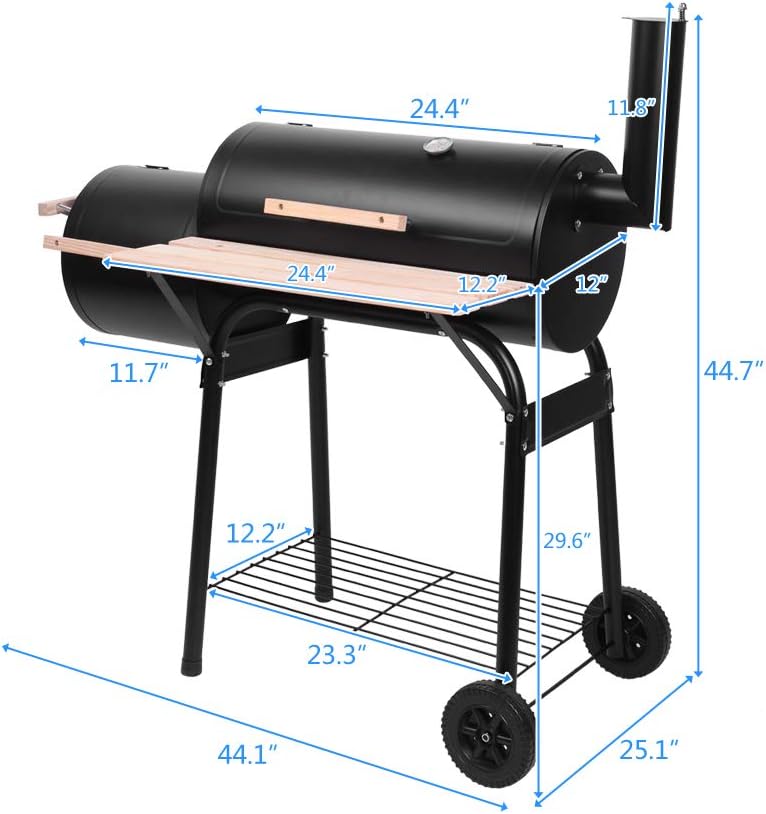 Outvita Parrilla de carbón para barbacoa, cocina de barbacoa para patio al aire libre con ahumador desplazado, ruedas y bandeja para balcón,