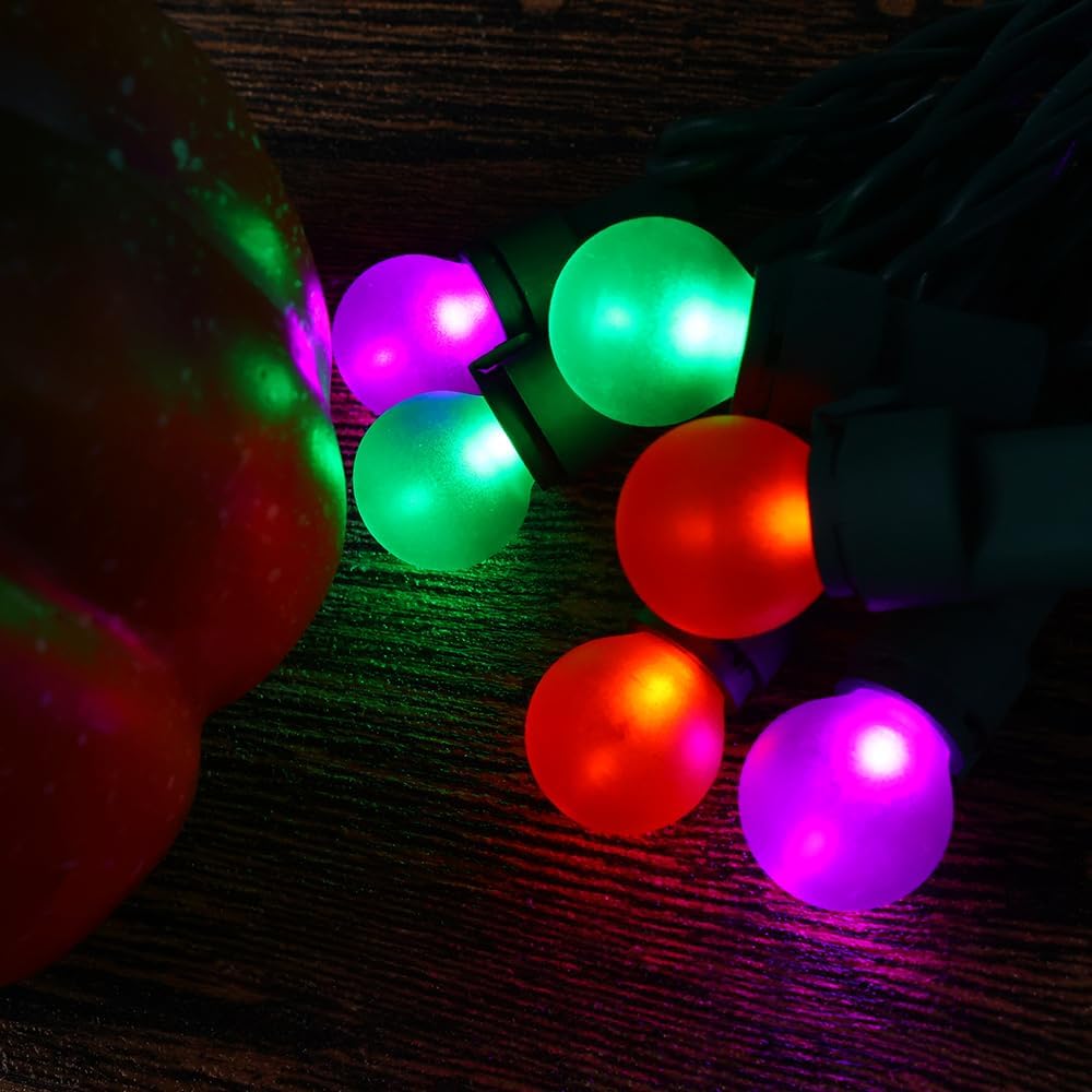 Guirnalda de luces de Halloween naranja, morado y verde, 50 luces LED, 13.5 pies, certificación UL, G15, luces multicolor para Halloween al aire