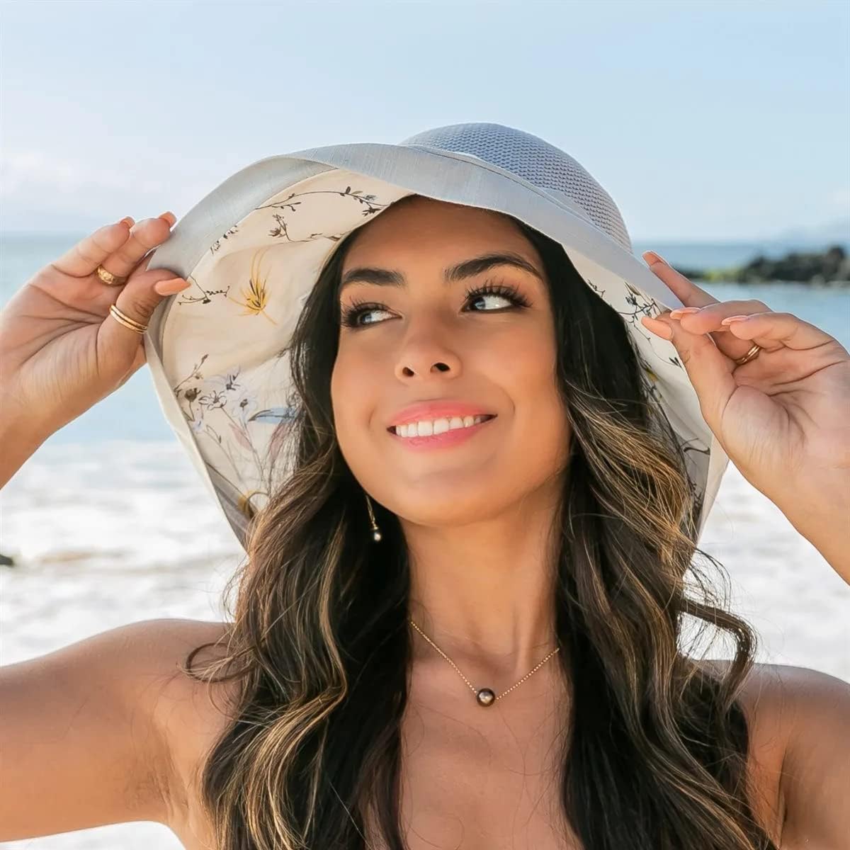 Sombreros de sol de malla para mujer, sombrero de pesca plegable de ala ancha para verano, protección UV, gorra de playa con correa para la barbilla