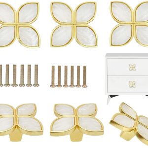 6 pomos de pétalos dorados para gabinetes de cómodas, pomos decorativos de trébol de cuatro hojas, manija para cajones de puertas y armarios, 6 pomos de pétalos dorados para gabinetes de cómodas, pomos decorativos de trébol de cuatro hojas, manija para cajones de puertas y armarios,
