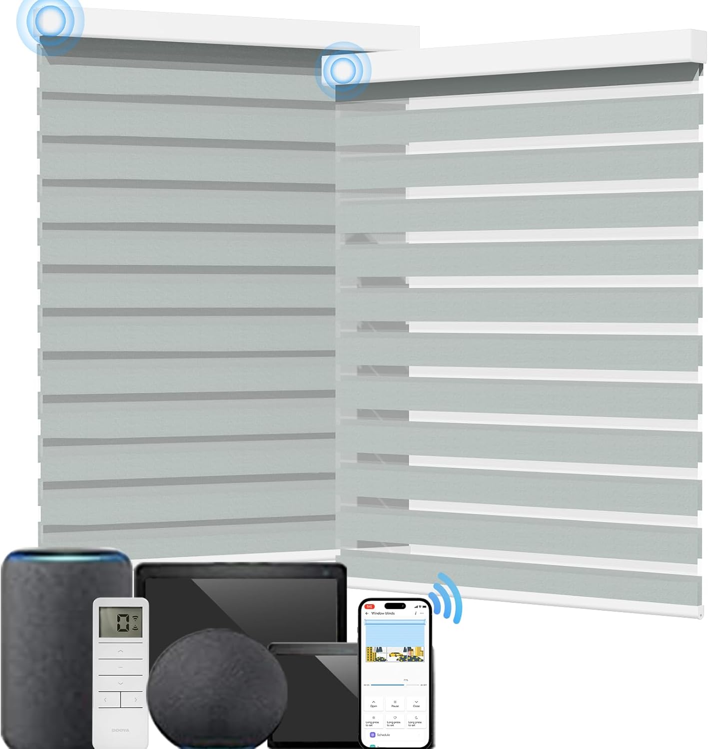 Persianas inteligentes personalizadas de cebra compatibles con Alexa filtrado de luz motorizado de doble capa horizontales control de luz de