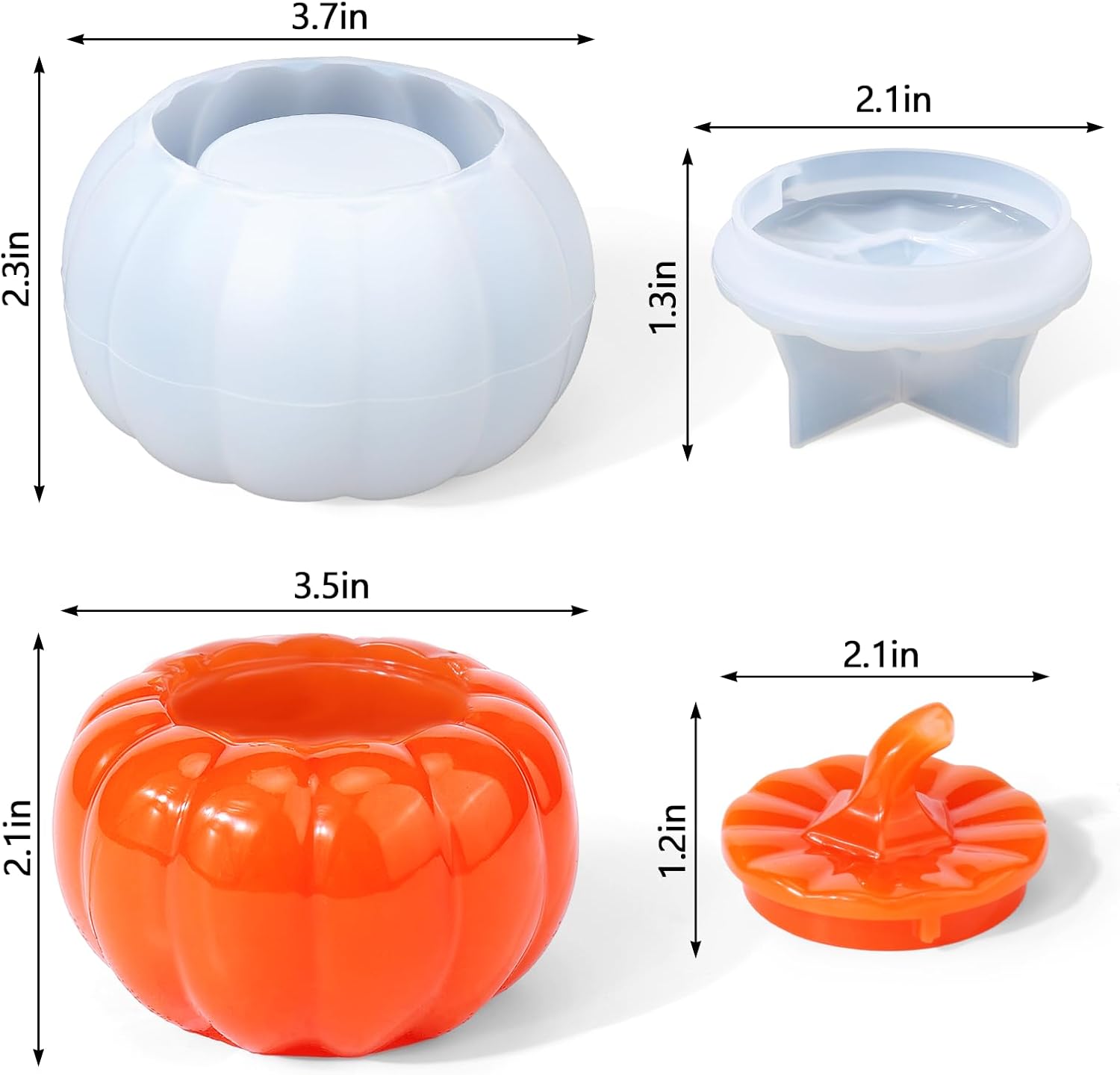 Juome Moldes de resina para tarros de calabaza, tarros de Halloween, otoño, moldes de silicona con tapa para fundición de resina epoxi para caja de