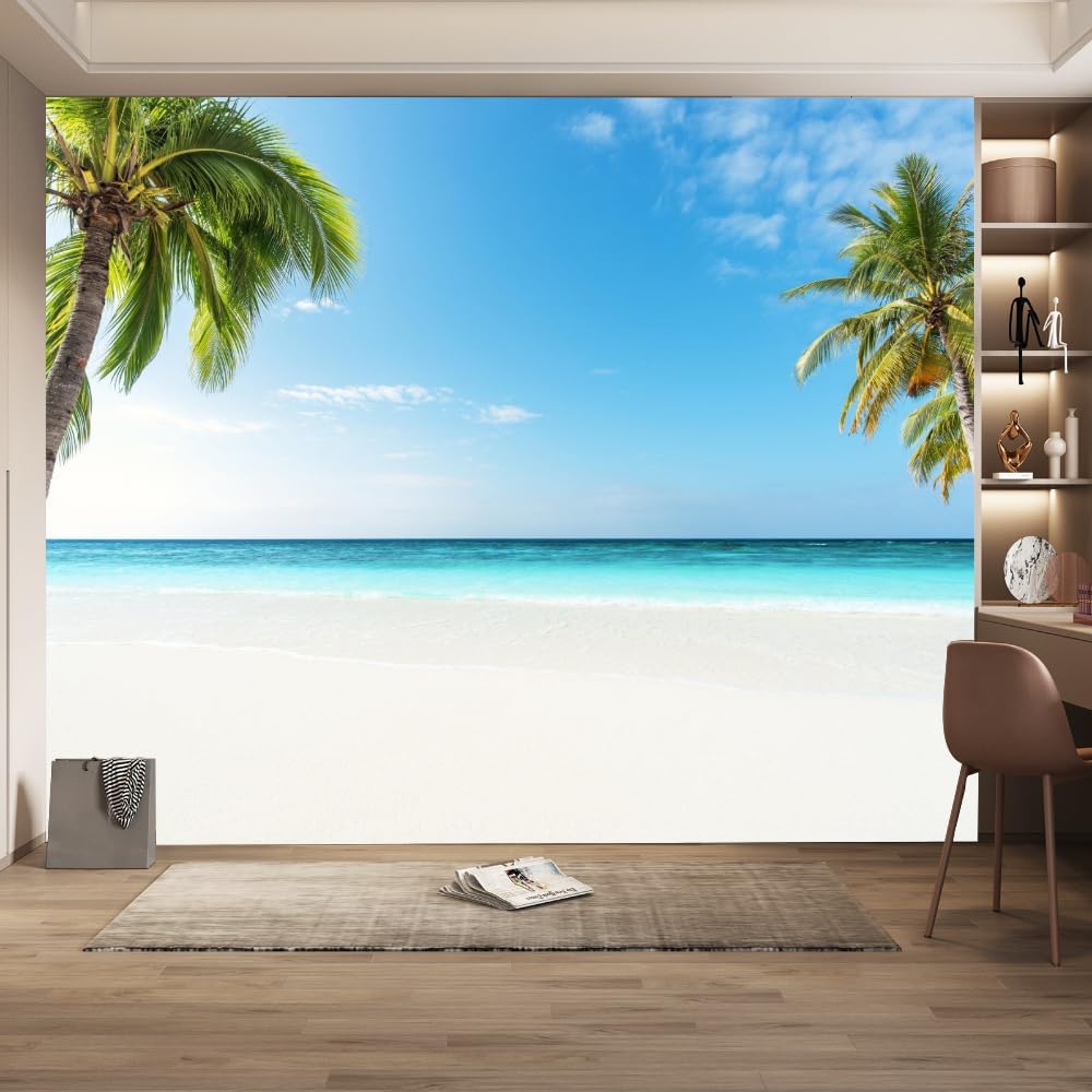 Mural de pared 3D Ocean Beach, paisaje tropical, papel tapiz autoadhesivo extraíble para sala de estar, dormitorio, decoración de pared, 59 pulgadas
