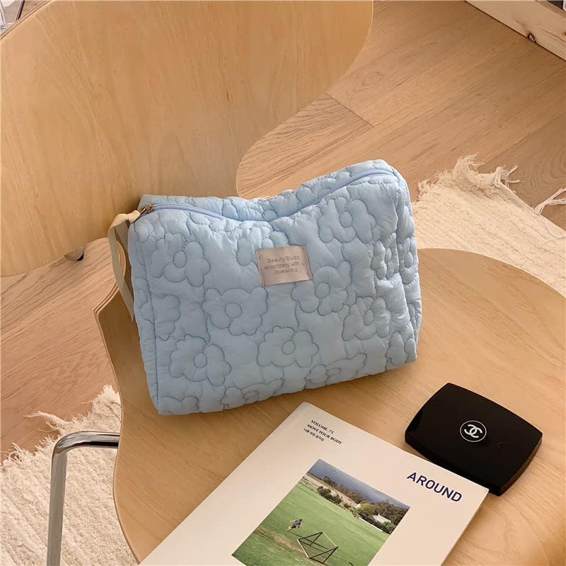 AMULOKRU Bolsa de maquillaje de algodón, bolsa grande de viaje para cosméticos, acolchada, 2 unidades, capacidad espaciosa, bolsa organizadora de