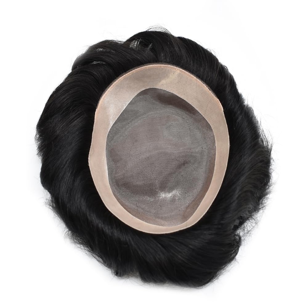 Toupee para hombres Cabello humano real para hombre, pieza de pelo para hombres Fine Mono Men Sistema de pelo de piel de polietileno para hombres,