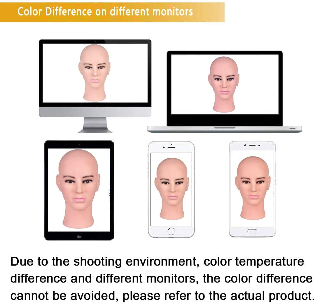 Cabeza de maniquí calvo masculino para hacer pelucas, sombrero y gafas, cabeza de modelo, cabeza de cosmetología profesional, color beige