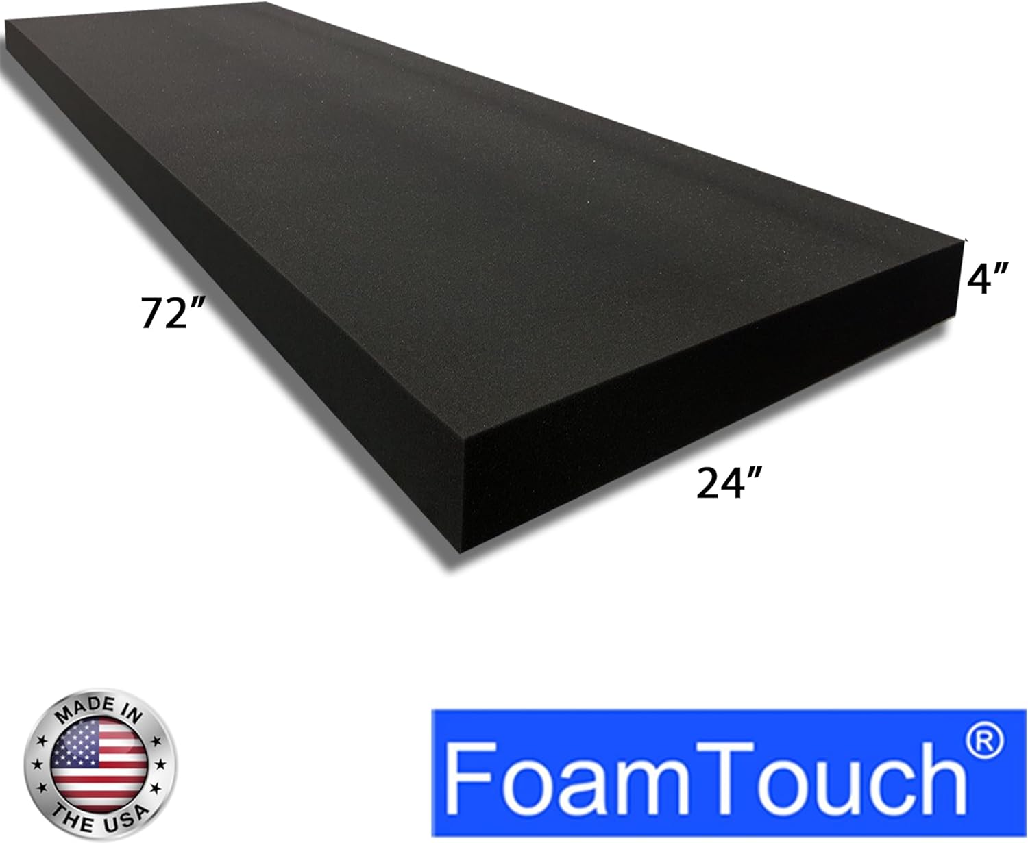 FoamTouch Espuma de alta densidad de carbón de 4 pulgadas de grosor x 24 pulgadas de ancho x 72 pulgadas de largo, ideal para acolchado de espuma,