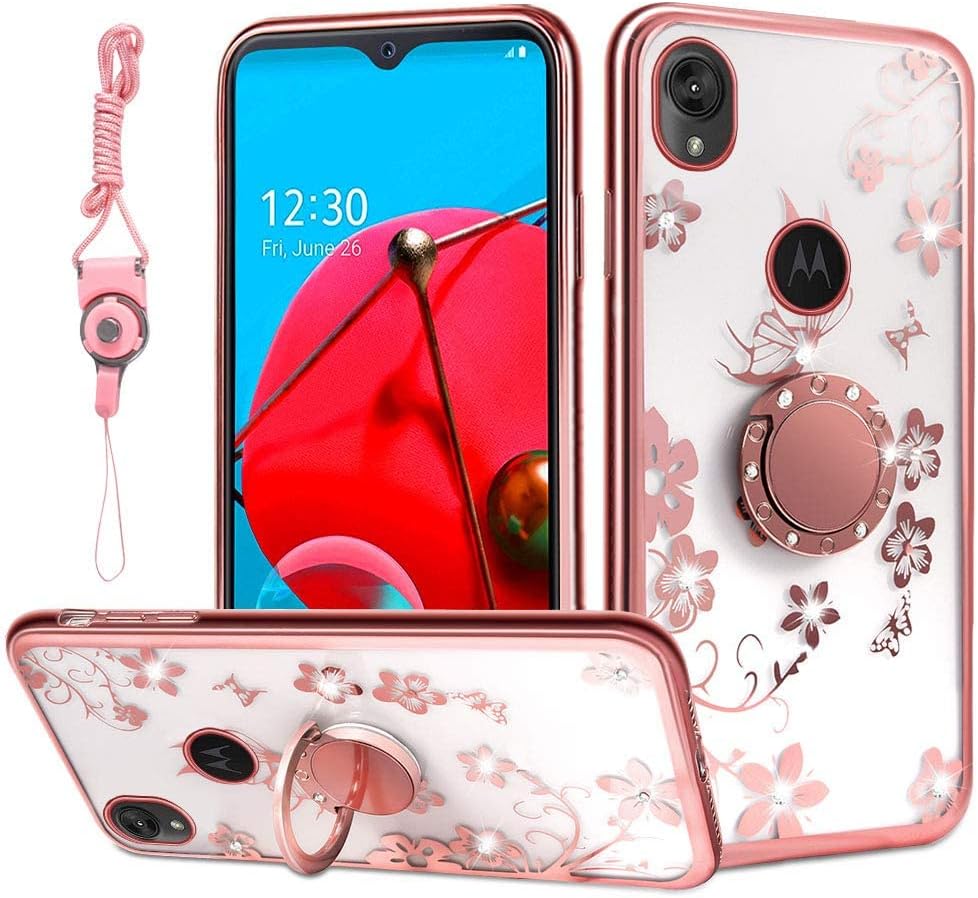 Funda transparente con diseño de mariposa compatible con Moto E6, funda transparente floral que nunca se desvanece, diseño de moda para mujeres y