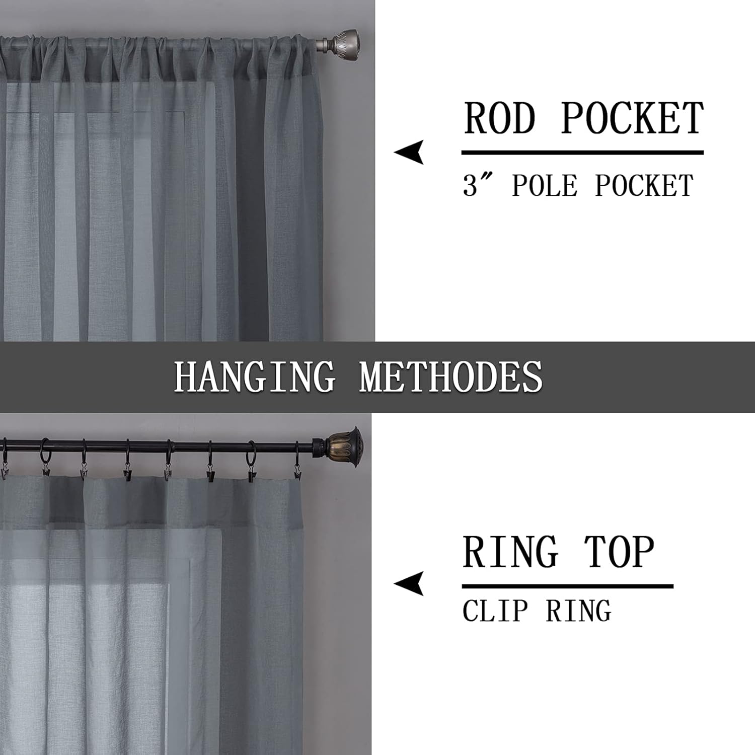 Tollpiz – Cortinas cortas de gasa con textura de lino para cocina y baño, de media altura, filtran la luz, con bolsillo para varilla, 25 x 24