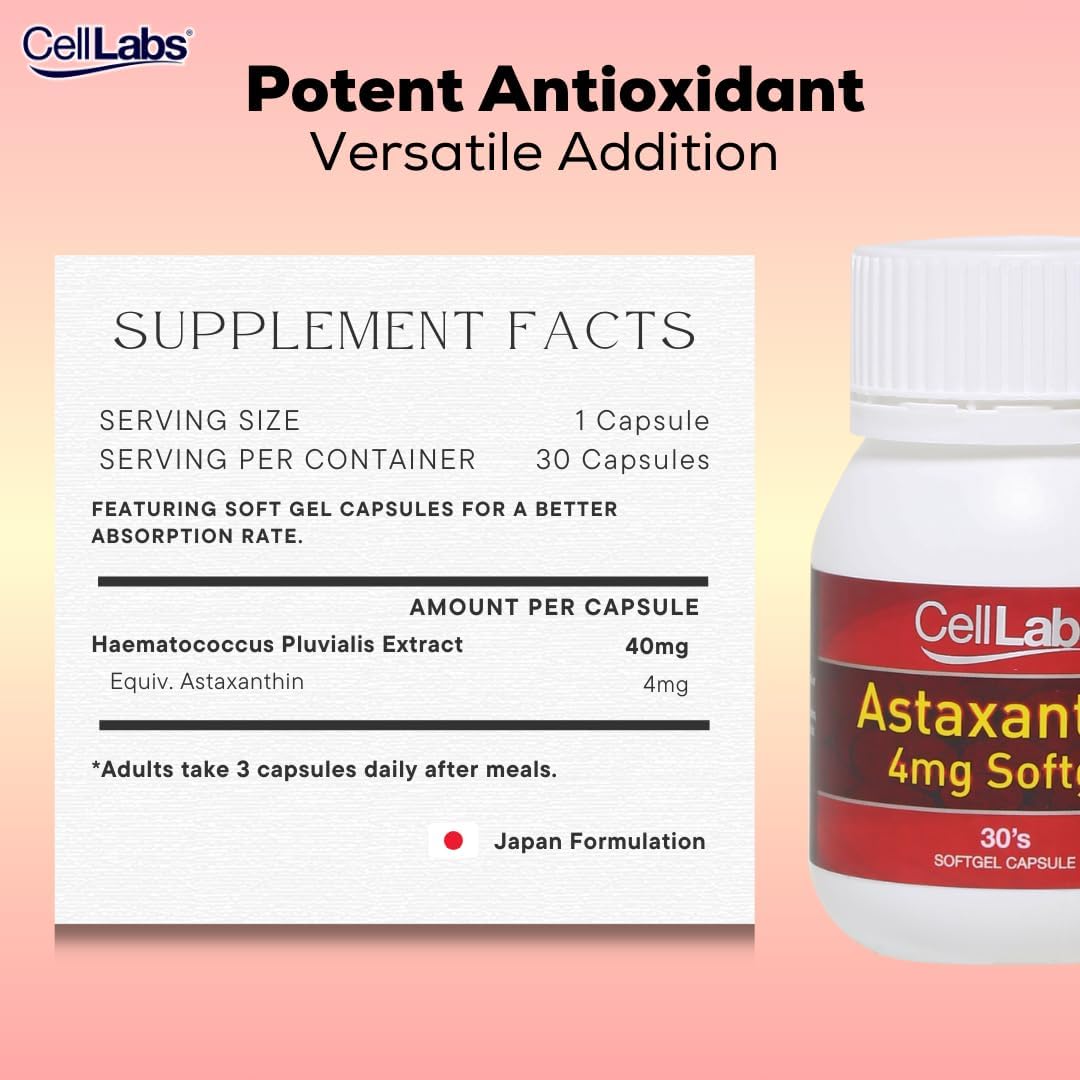 AstaReal Astaxantina Softgel (4 mg x 30 cápsulas), apoya la salud de los ojos, el cerebro y la piel, mejora el sistema inmunológico y la salud de